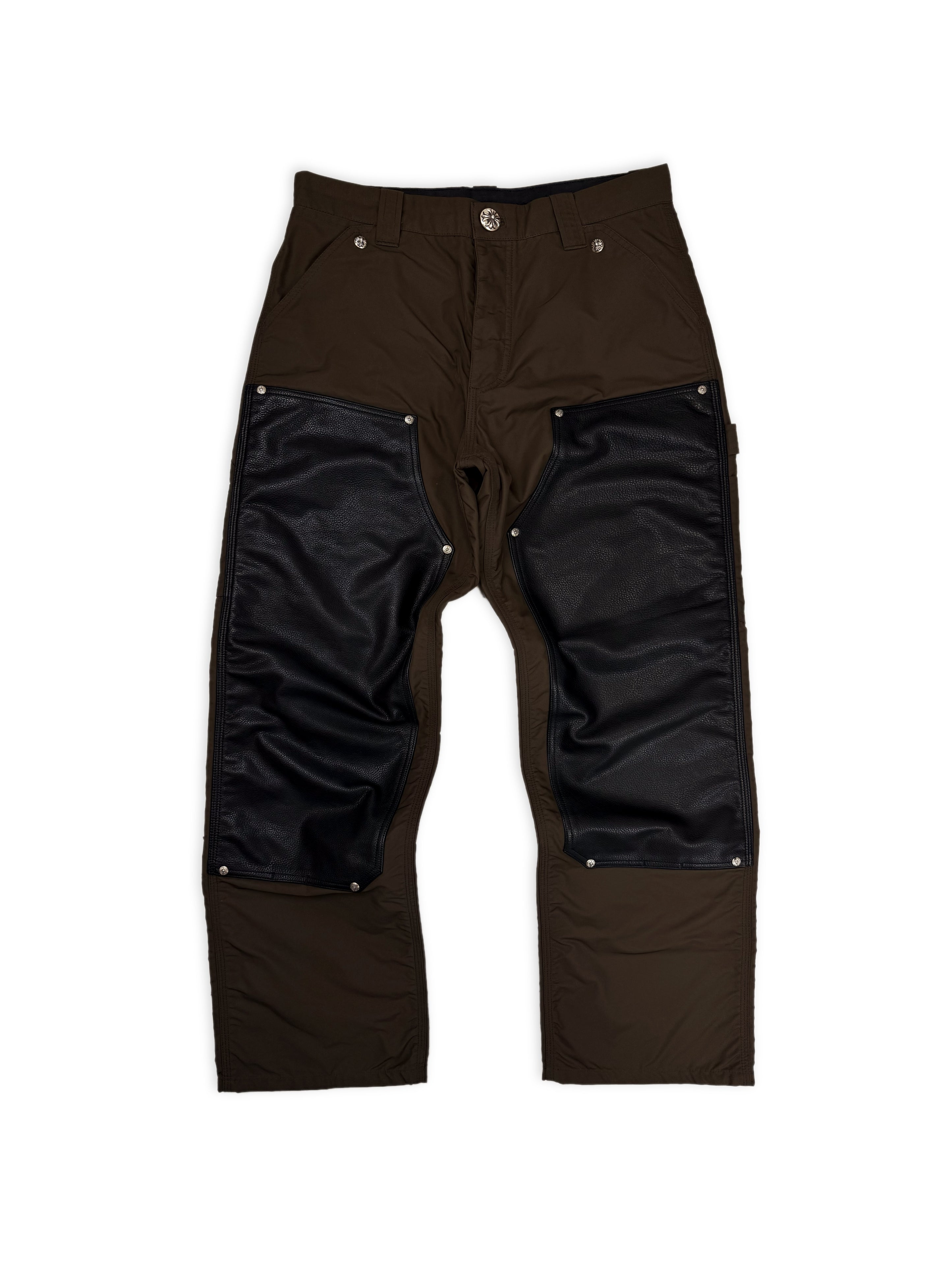 Chrome Hearts Pink Patch Leather Double Knee Brown Carpenter Pants