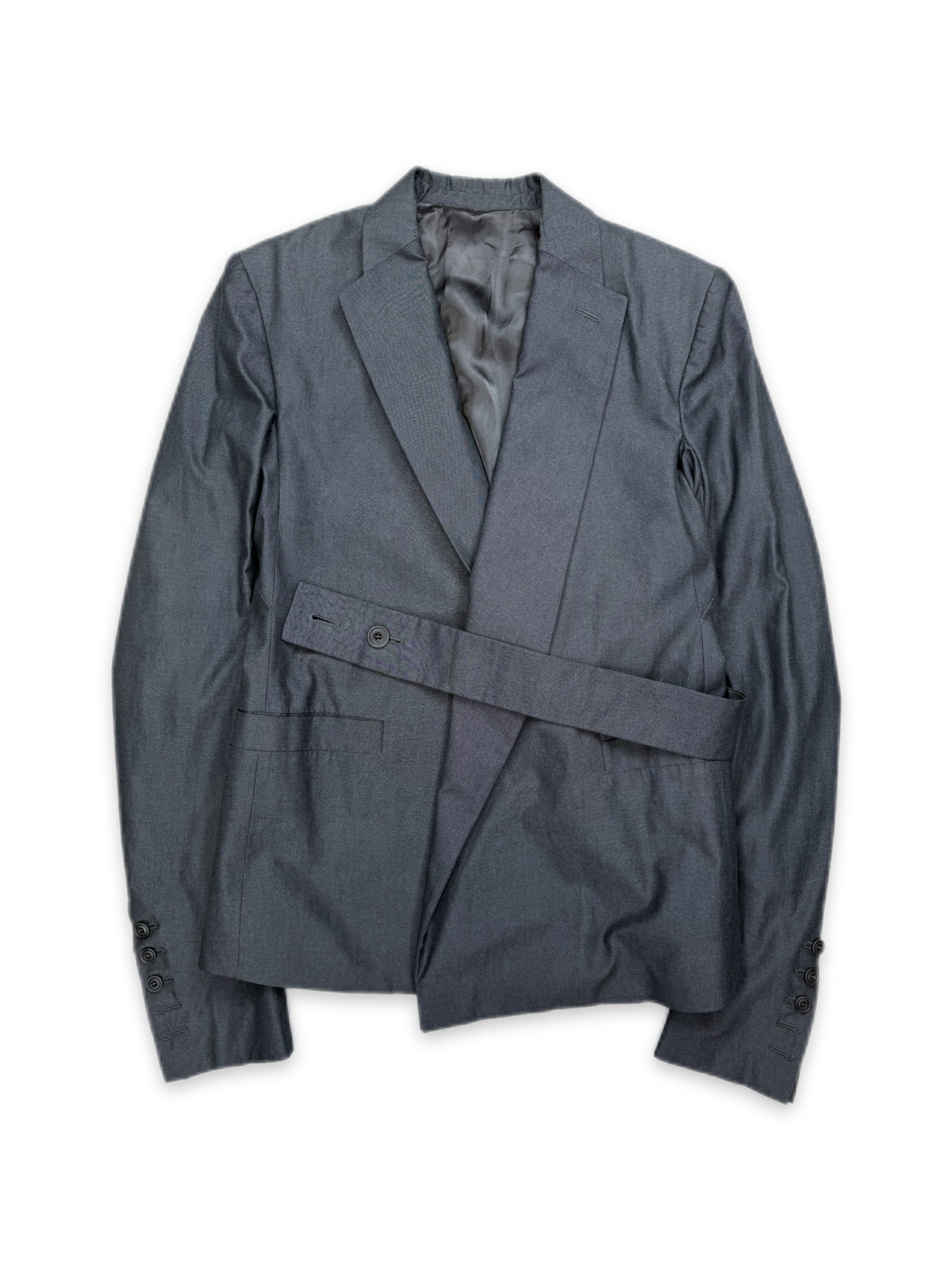 Rick Owens Slate Blue Belted Double Breasted Blazer Jacket