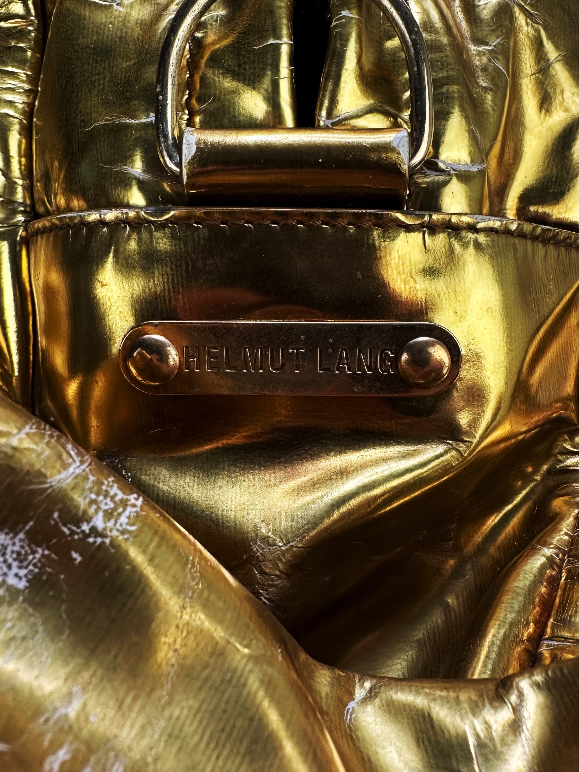 90s Helmut Lang Gold Leather Nameplate Duffle Bag