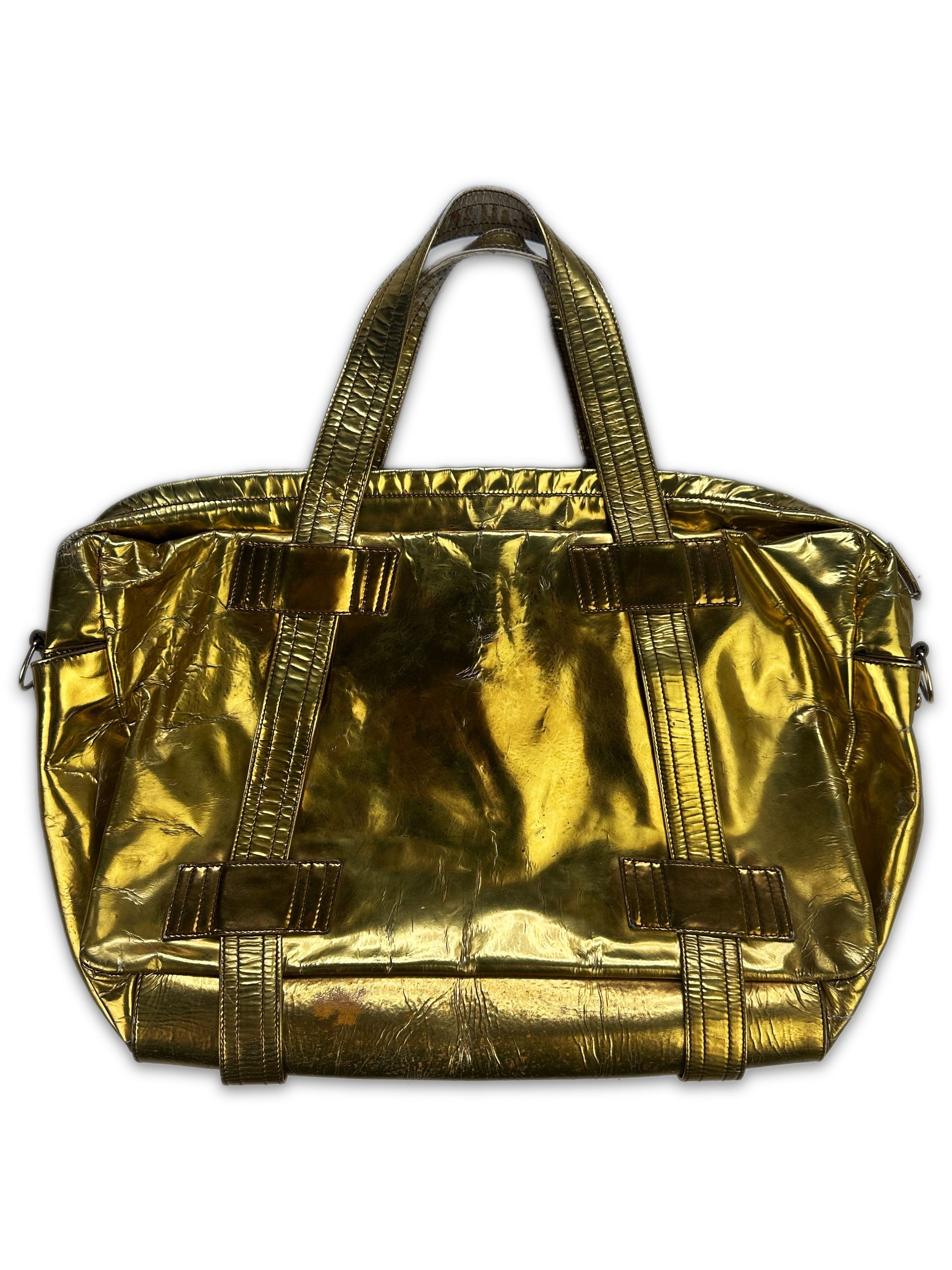 90s Helmut Lang Gold Leather Nameplate Duffle Bag