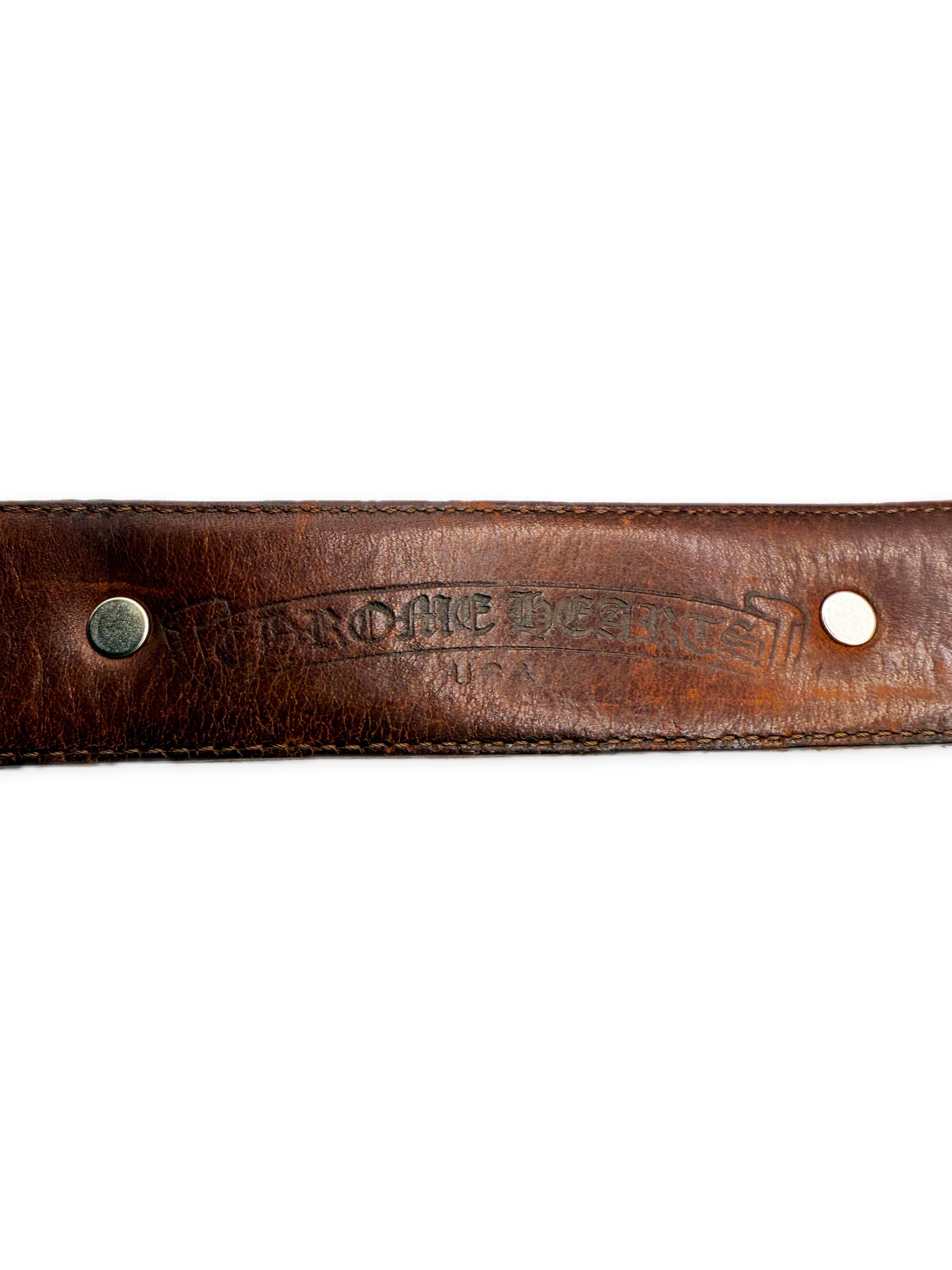 Chrome Hearts Fleur de Lis .925 Silver Brown Leather Belt Strap