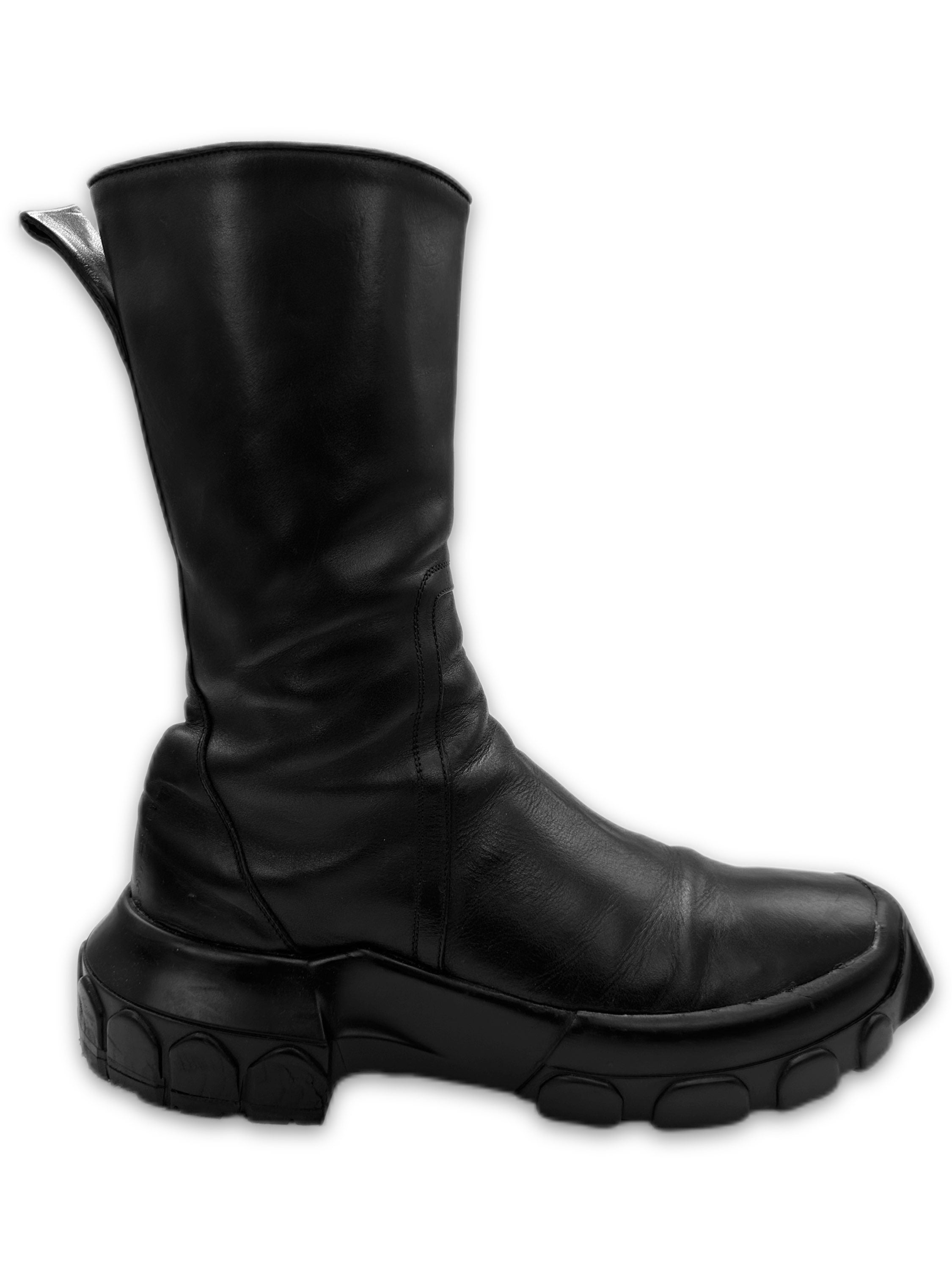 2010s Rick Owens Black Leather Tractor Platform Boots