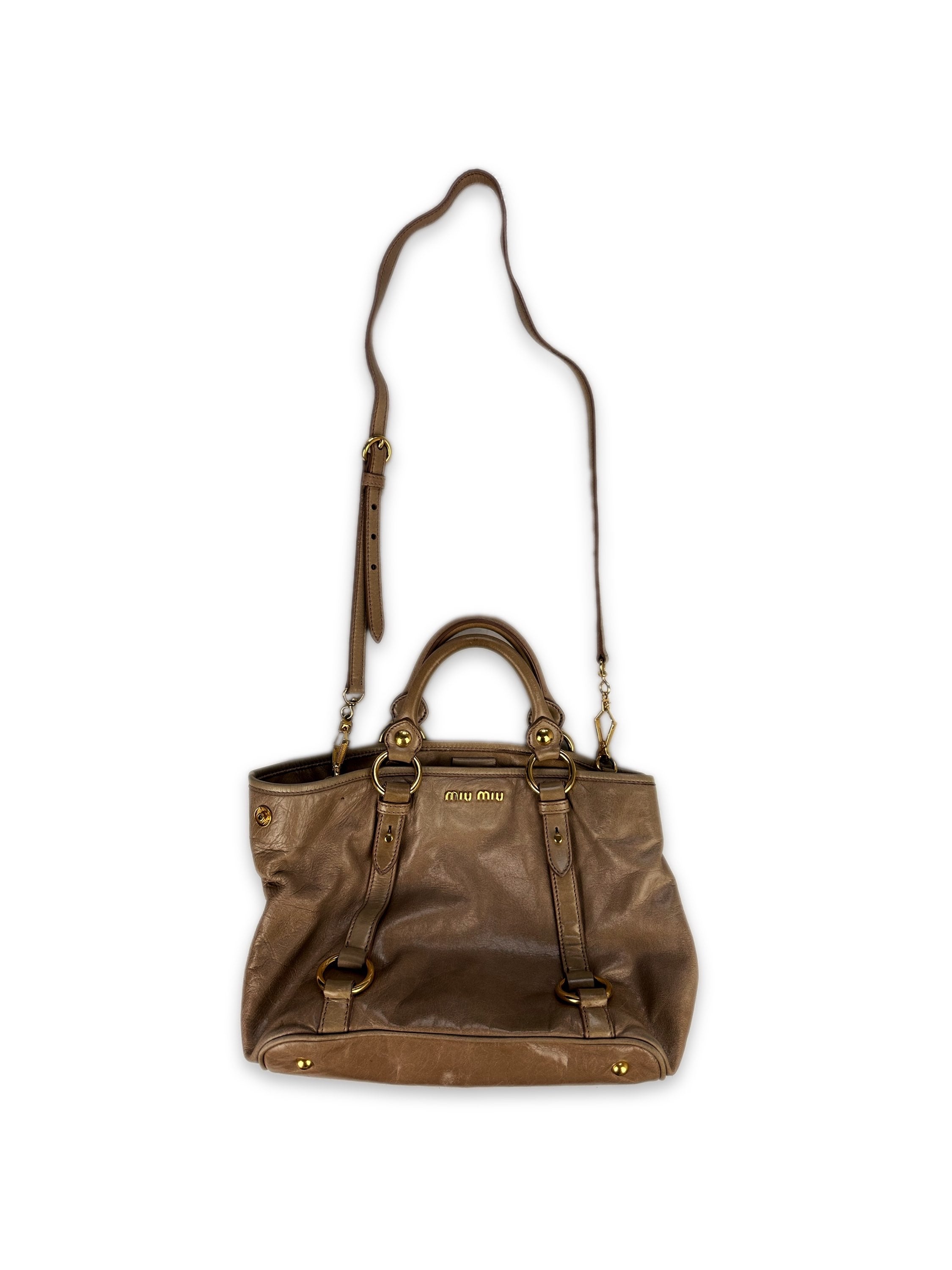 Miu Miu Brown Leather Removable Strap Hang Bag