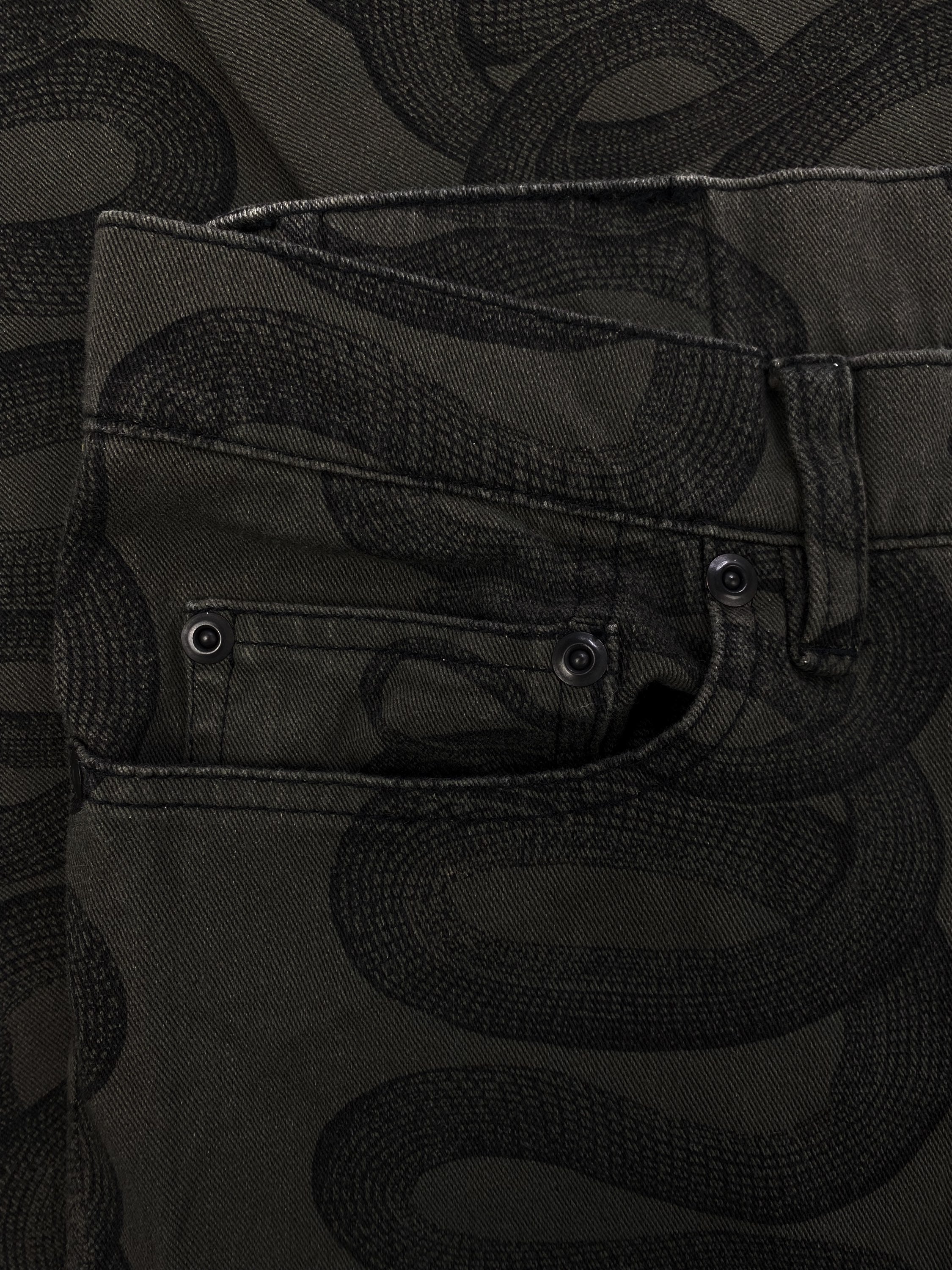 SS98 Hysteric Glamour Spiral Snake Pattern Graphic Denim