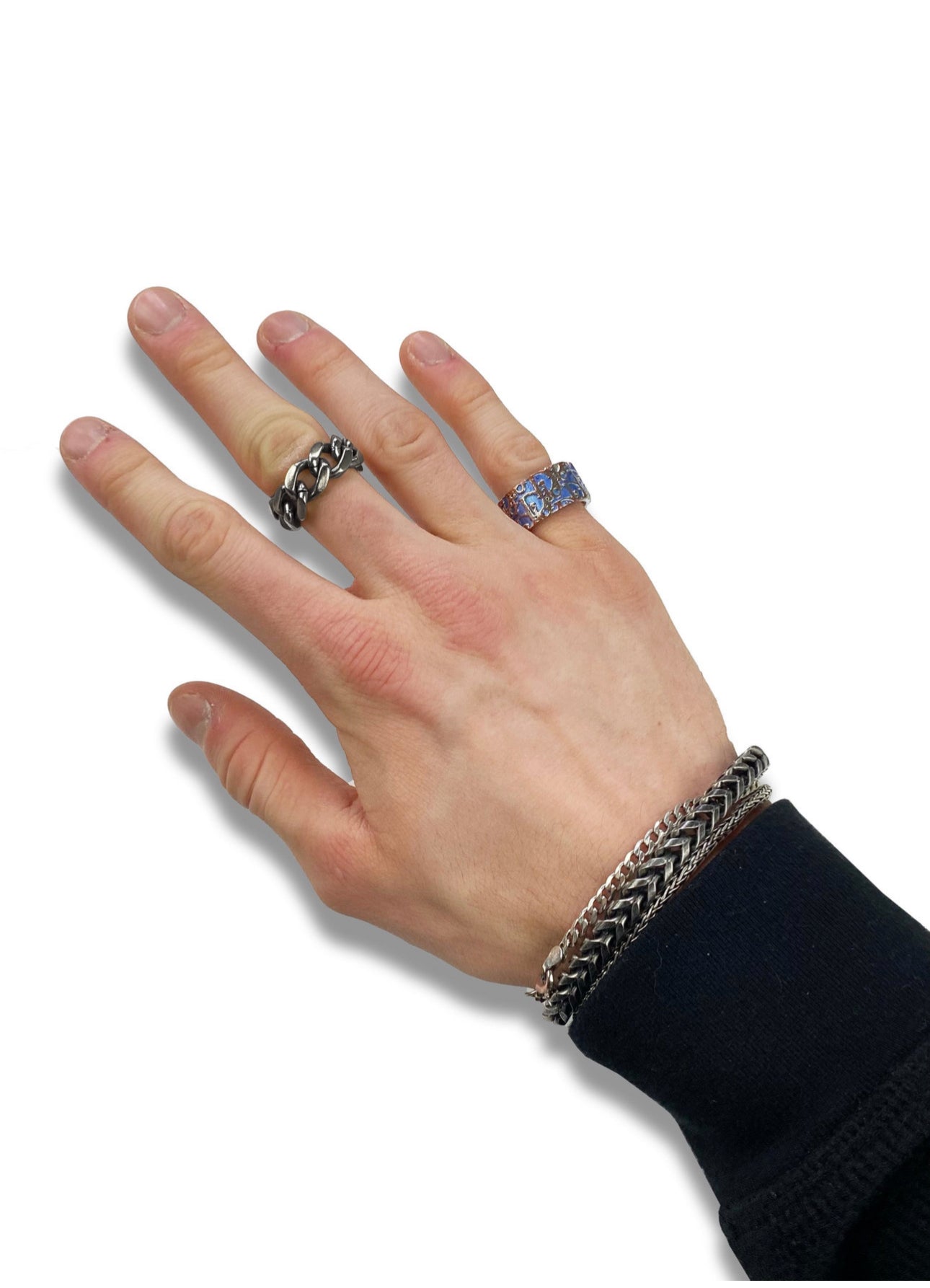 00s Dior ‘2’ Navy Blue Trotter Monogram Silver Ring
