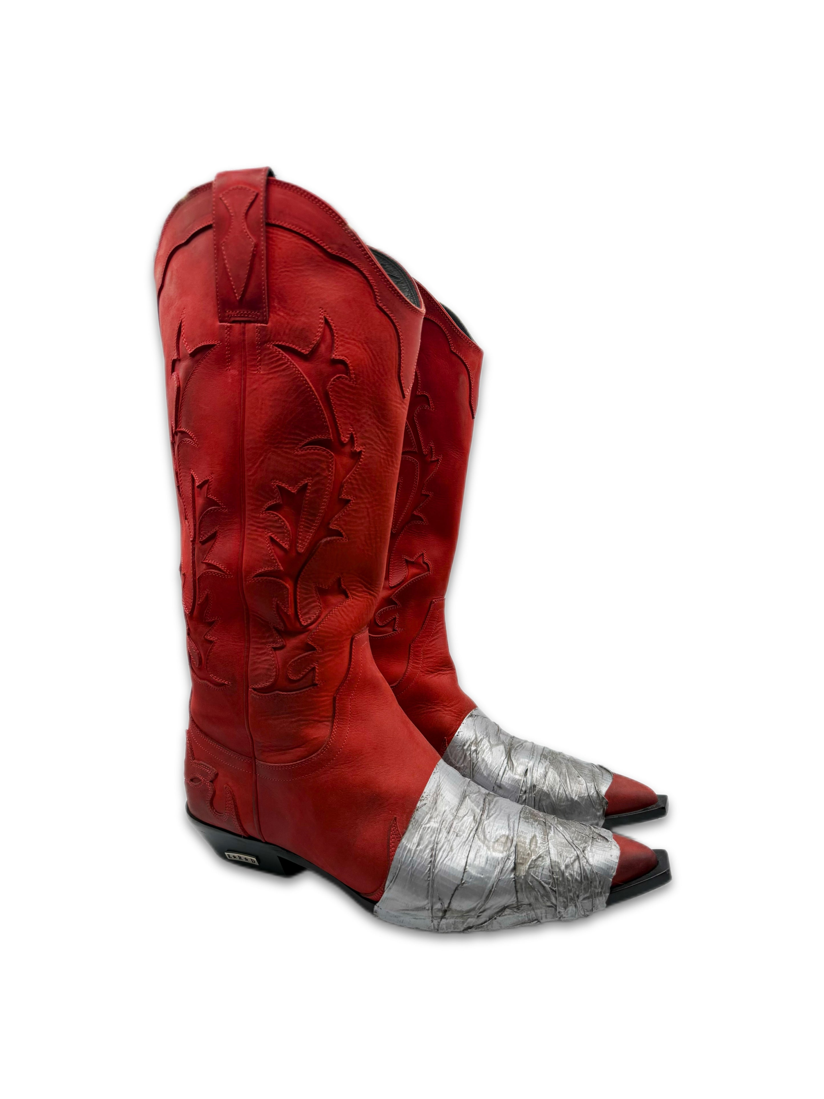 Enfants Riches Deprimes ‘Duct Tape’ Red Suede Cowboy Western Boots