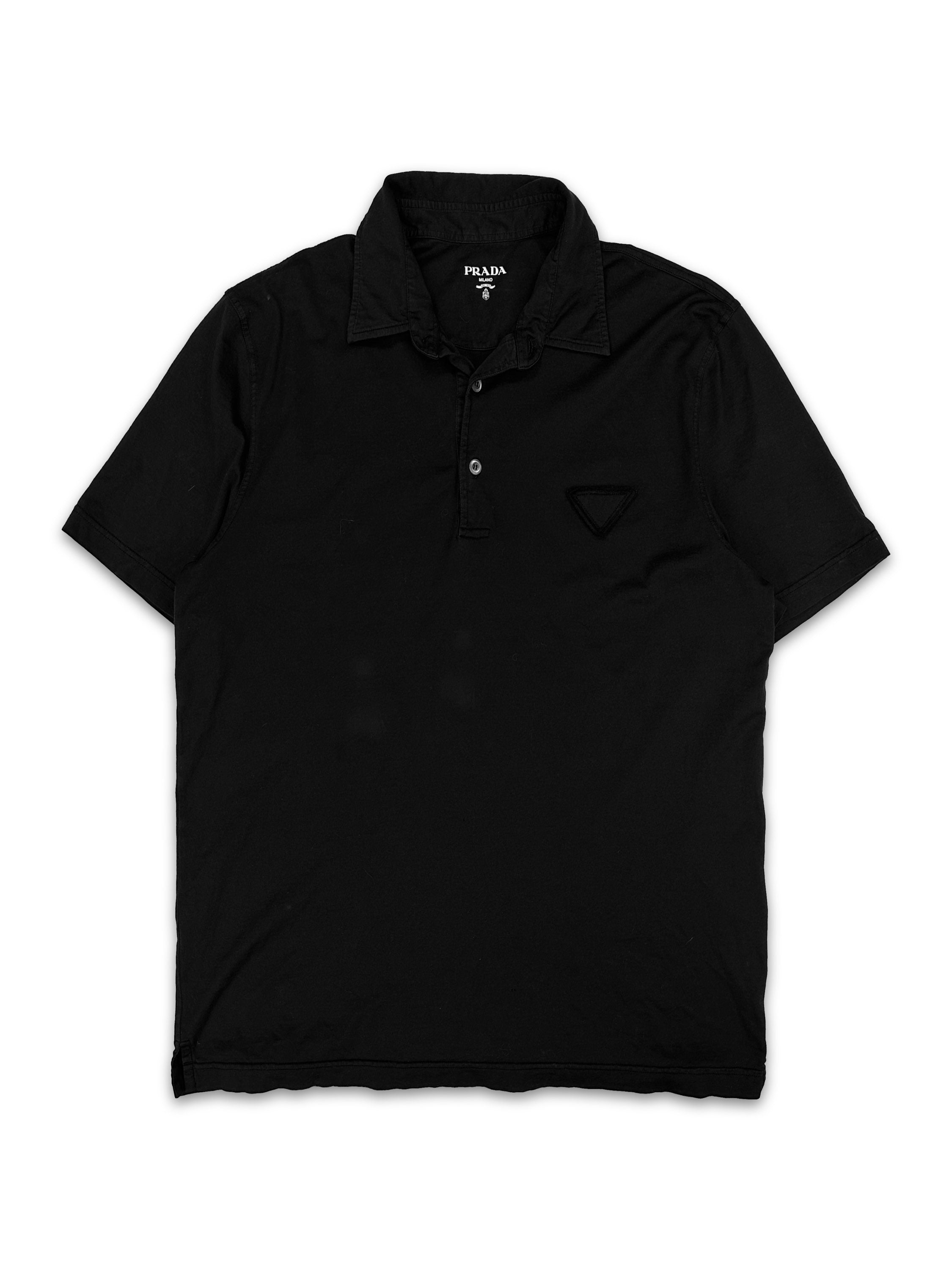 SS23 Prada ‘Triangle Logo’ Black Collared Polo Shirt