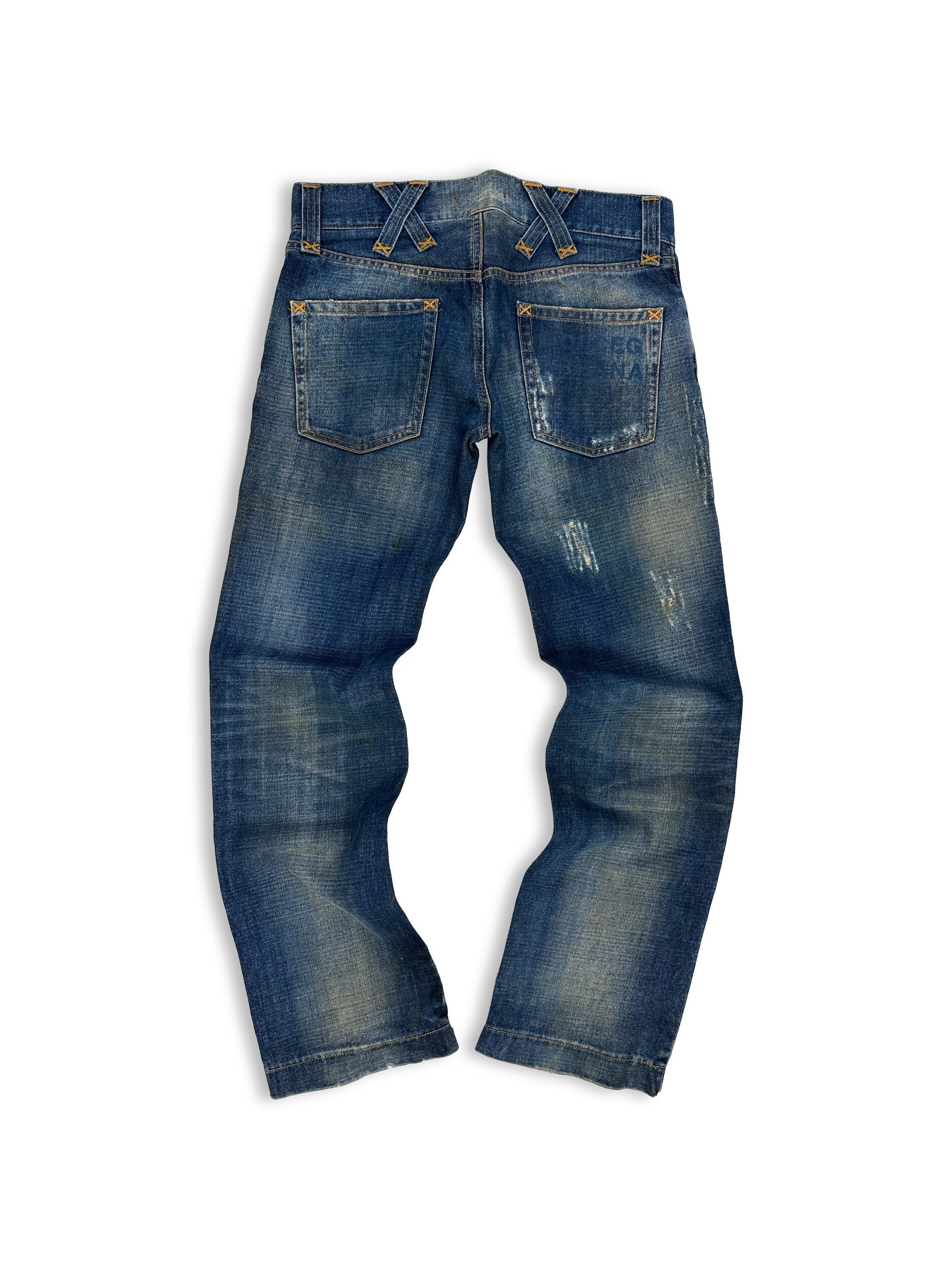 Dolce & Gabbana Distressed Blue Wash Monogram Denim