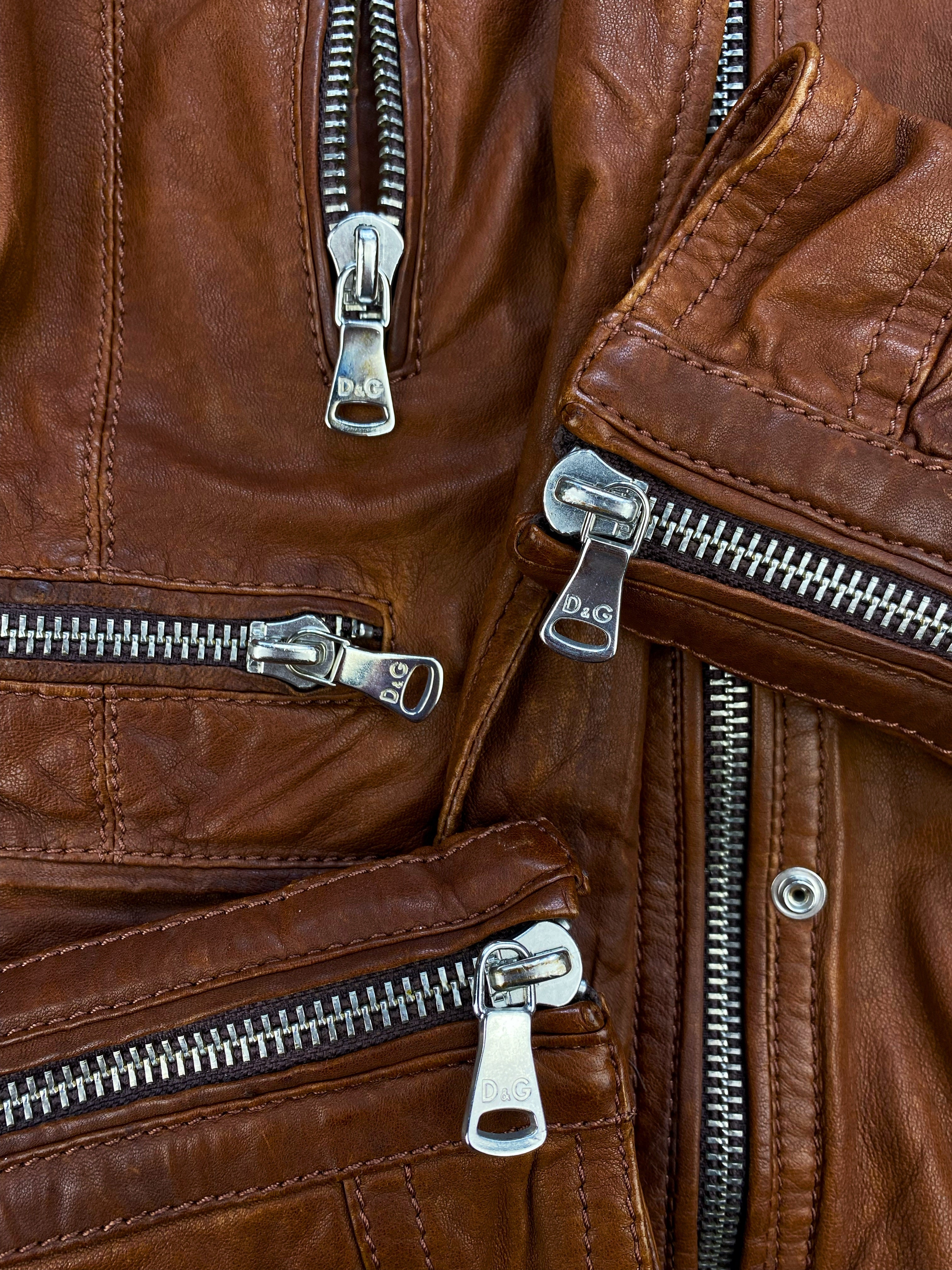 Dolce &amp; Gabbana Leather Metallic Multi Pocket Cargo Jacket