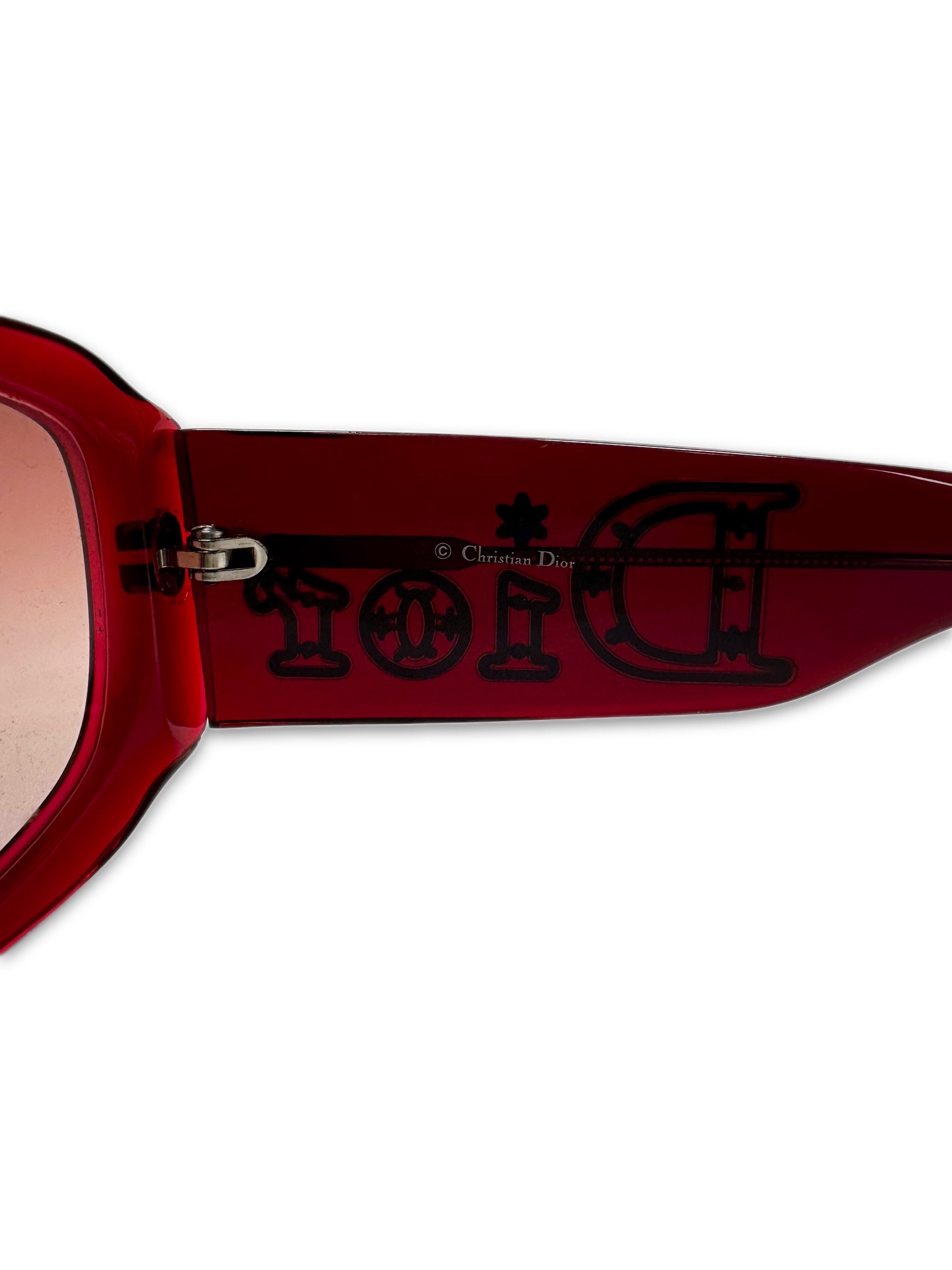 00s Dior ‘Spellout Logo’ Red Tint Rounded Sunglasses