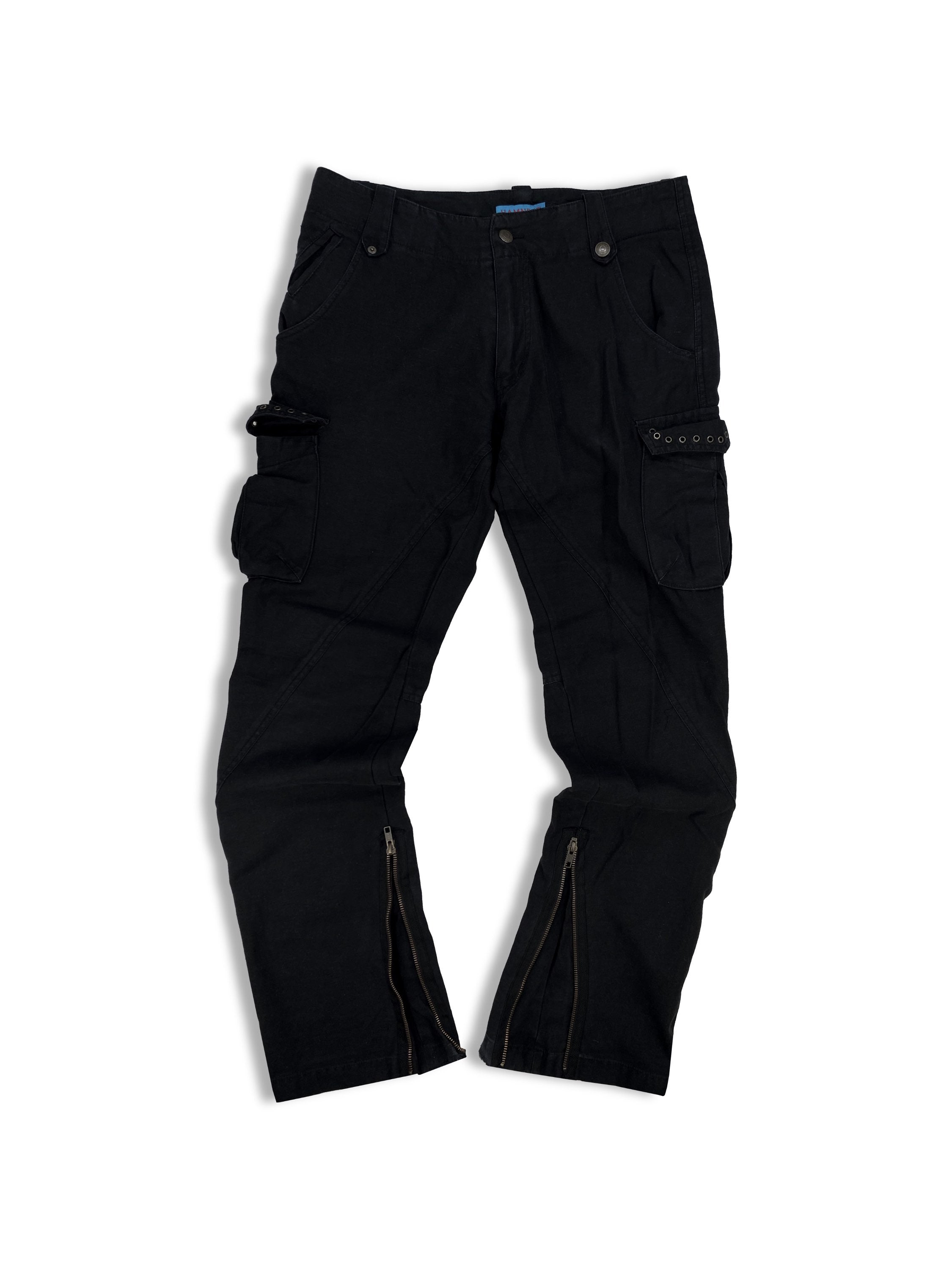 90’s Katharine Hammett Black Flared Metallic Cargo Pants