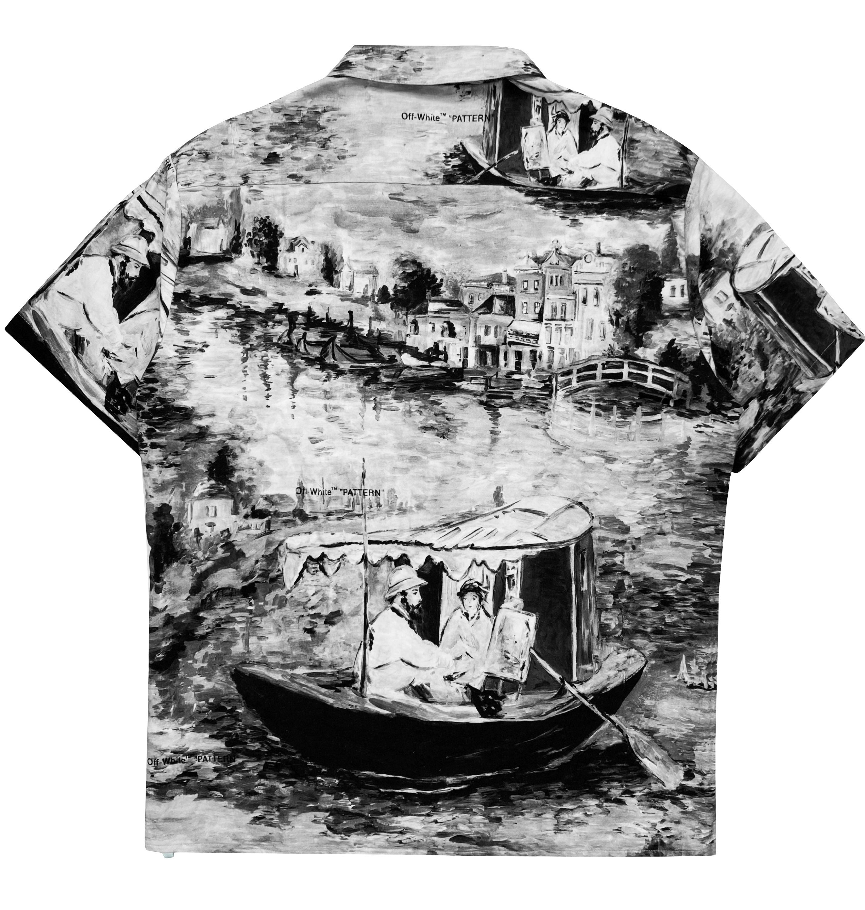 SS19 Off-White Monet Lakeshore Print Monochrome Camp Collar Shirt