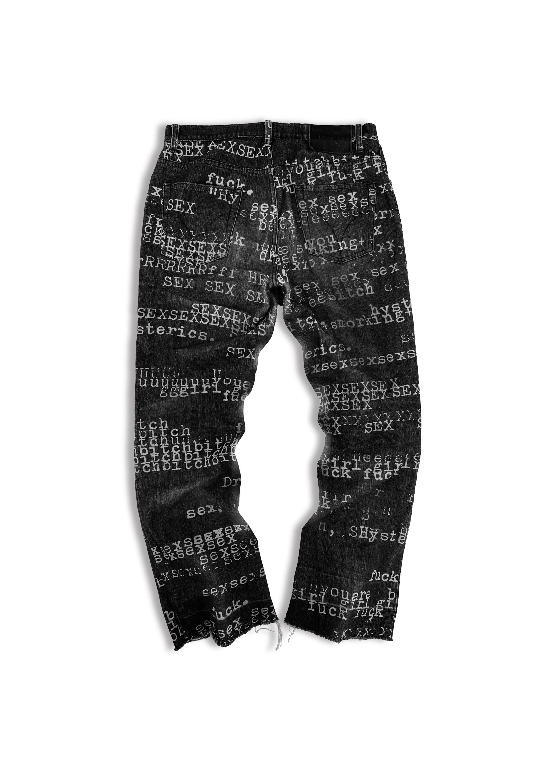 90s Hysteric Glamour ‘Fuck Sex Bitch’ Typewriter Black Denim