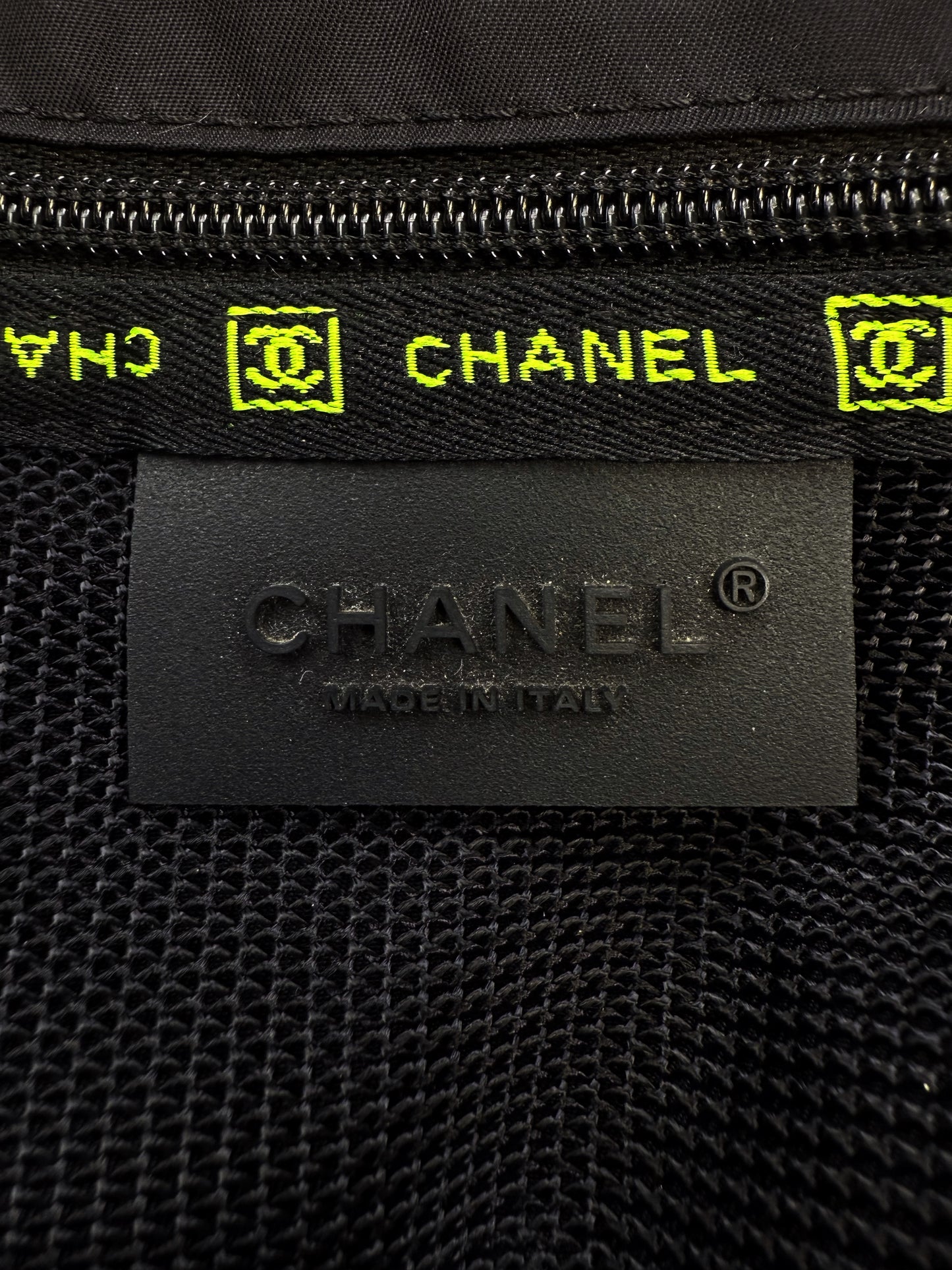 2005 Chanel Sport Neon Green Nylon Logo Backpack
