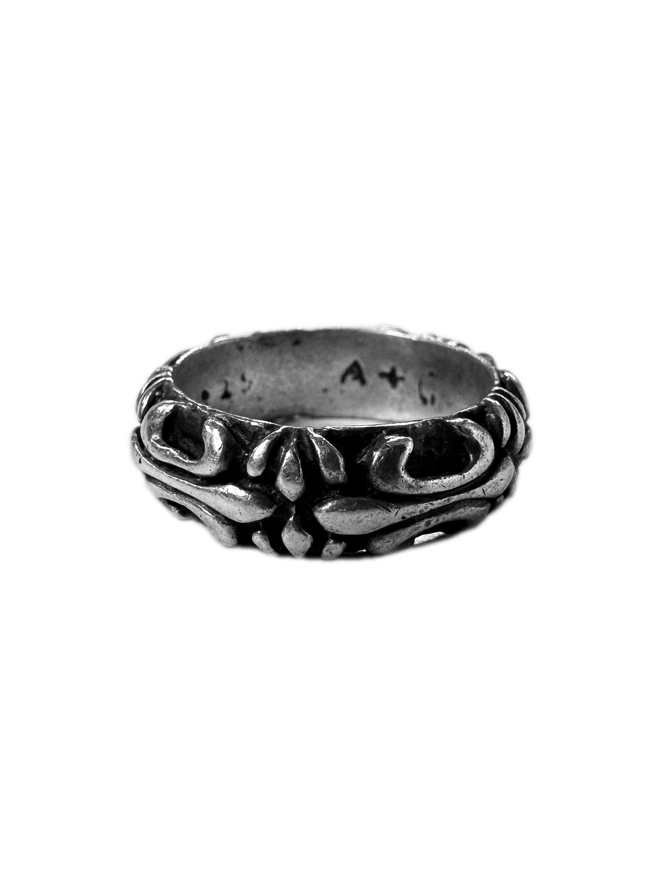 90s A&amp;G Rock ‘n Roll Couture .925 Silver Etched Ring