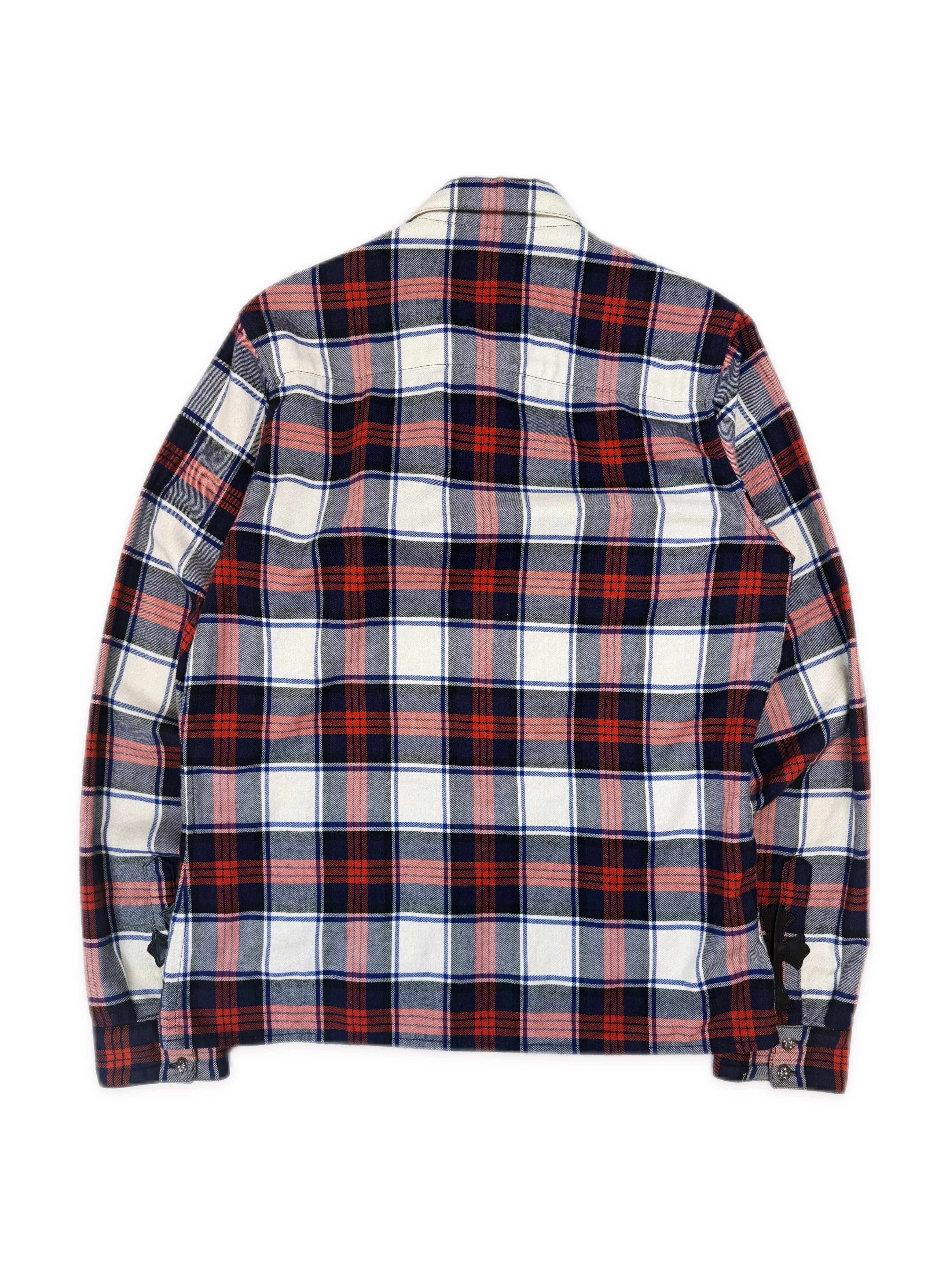 Chrome Hearts Dual Leather Cross Patch Red Checkered Flannel Shirt