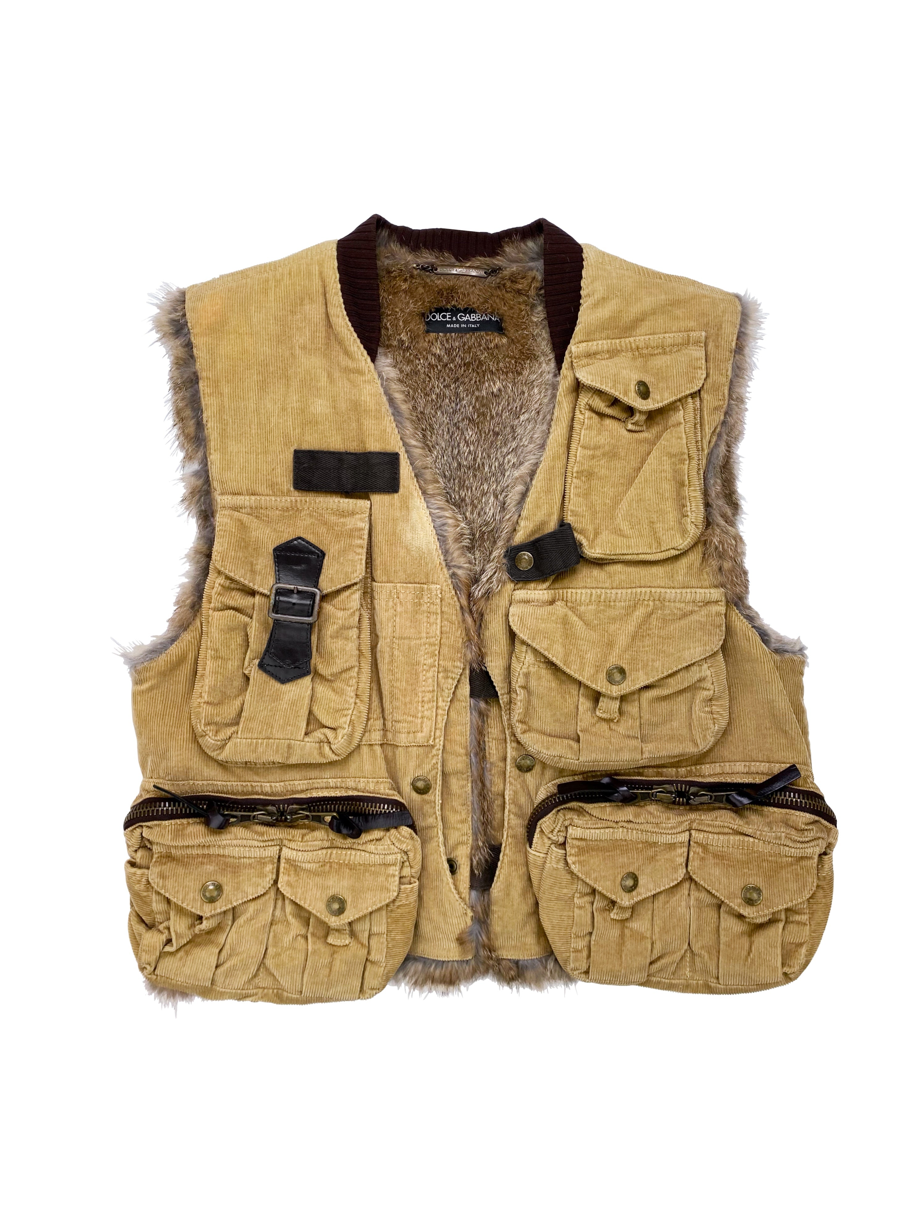 FW02 Dolce &amp; Gabbana Fox Fur Tactical Cargo Vest