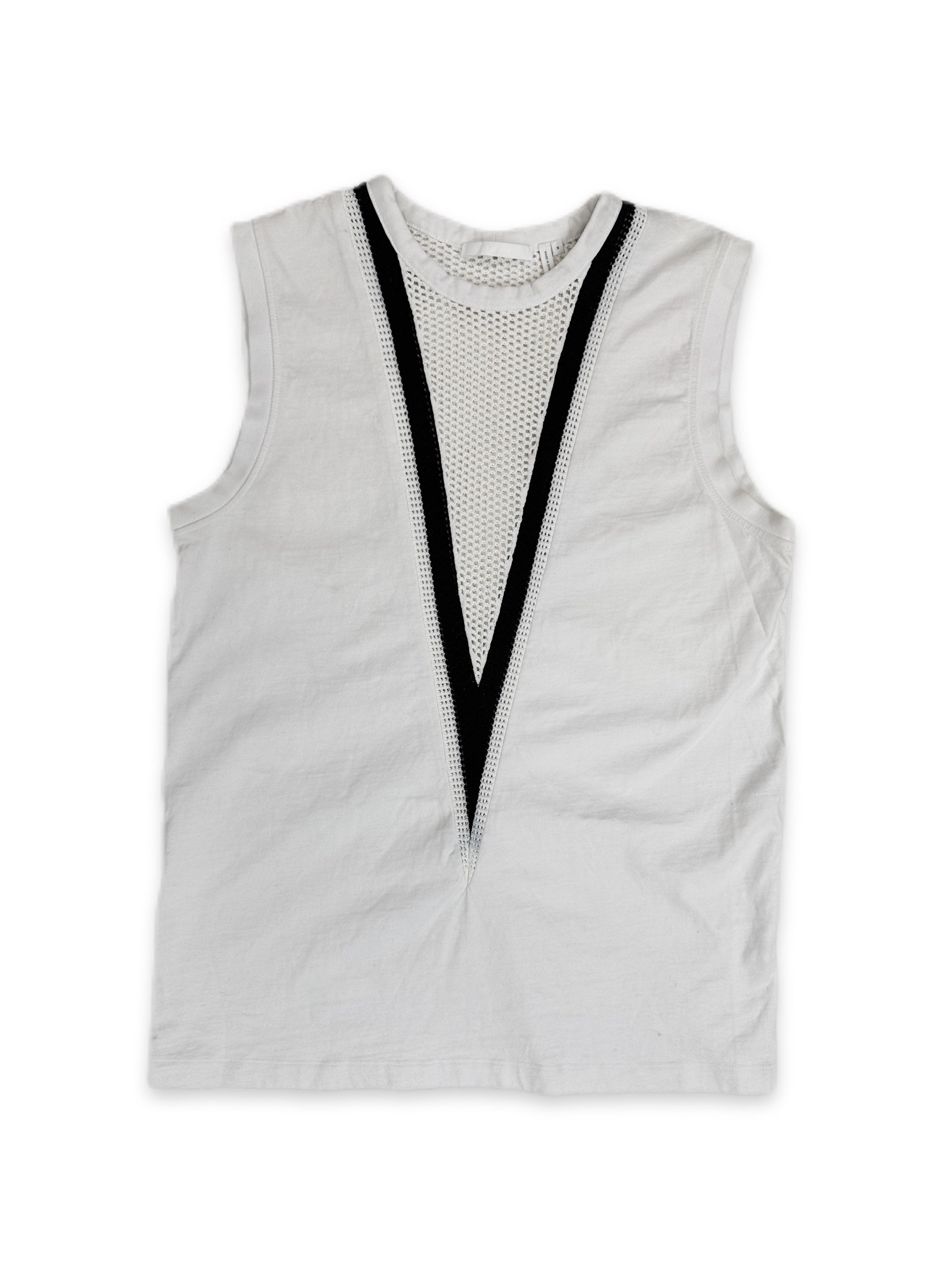 Helmut Lang Mesh White V Stripe Sleeveless Tank-top