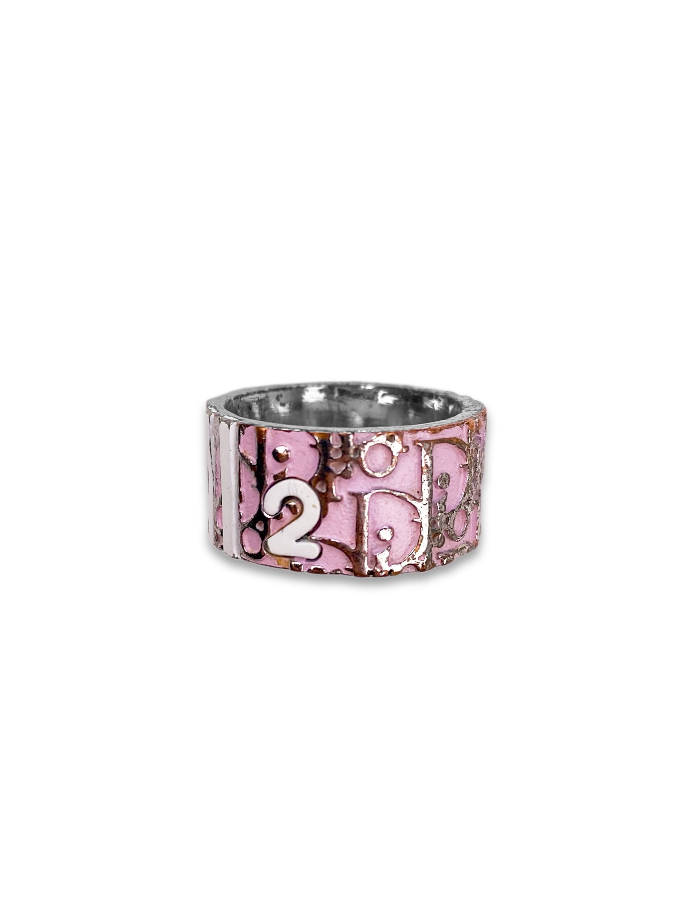 Dior ‘2’ Trotter Monogram Hot Pink Silver Ring