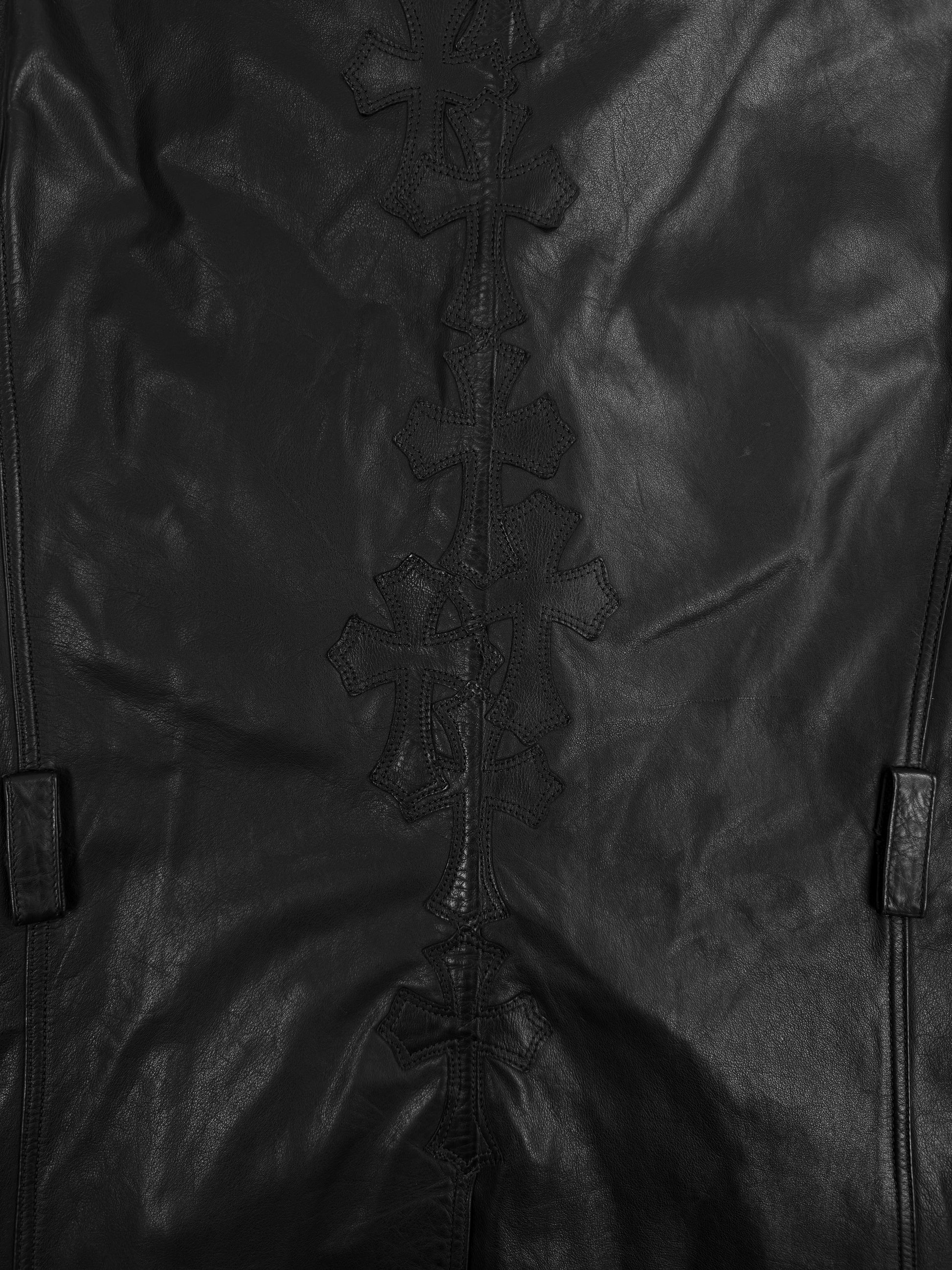 Chrome Hearts 8 Cross Patch Black Multi Pocket Leather Trench Coat 🕷️