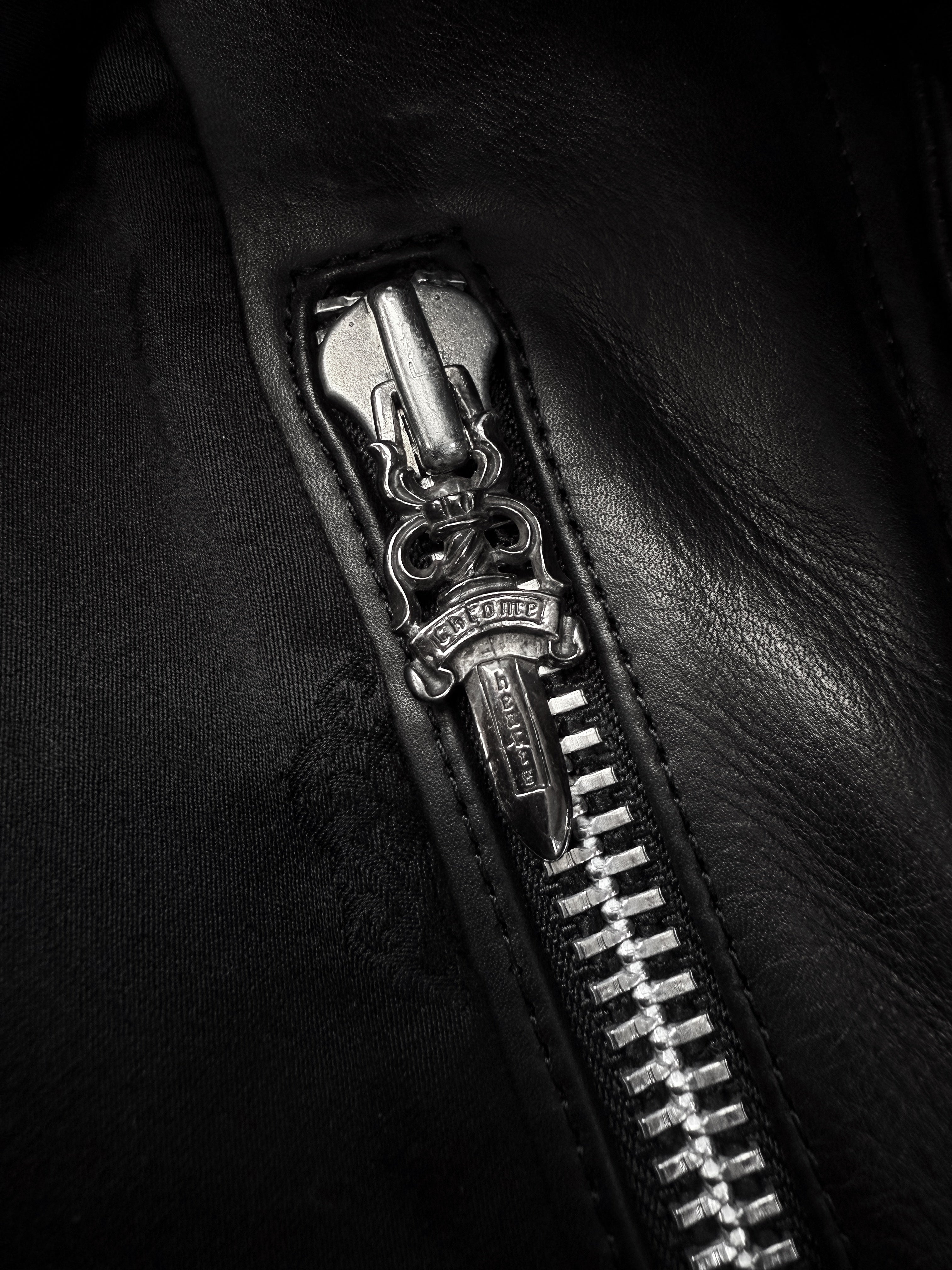 1993 Chrome Hearts Talon Button Leather Moto Fleur Jacket