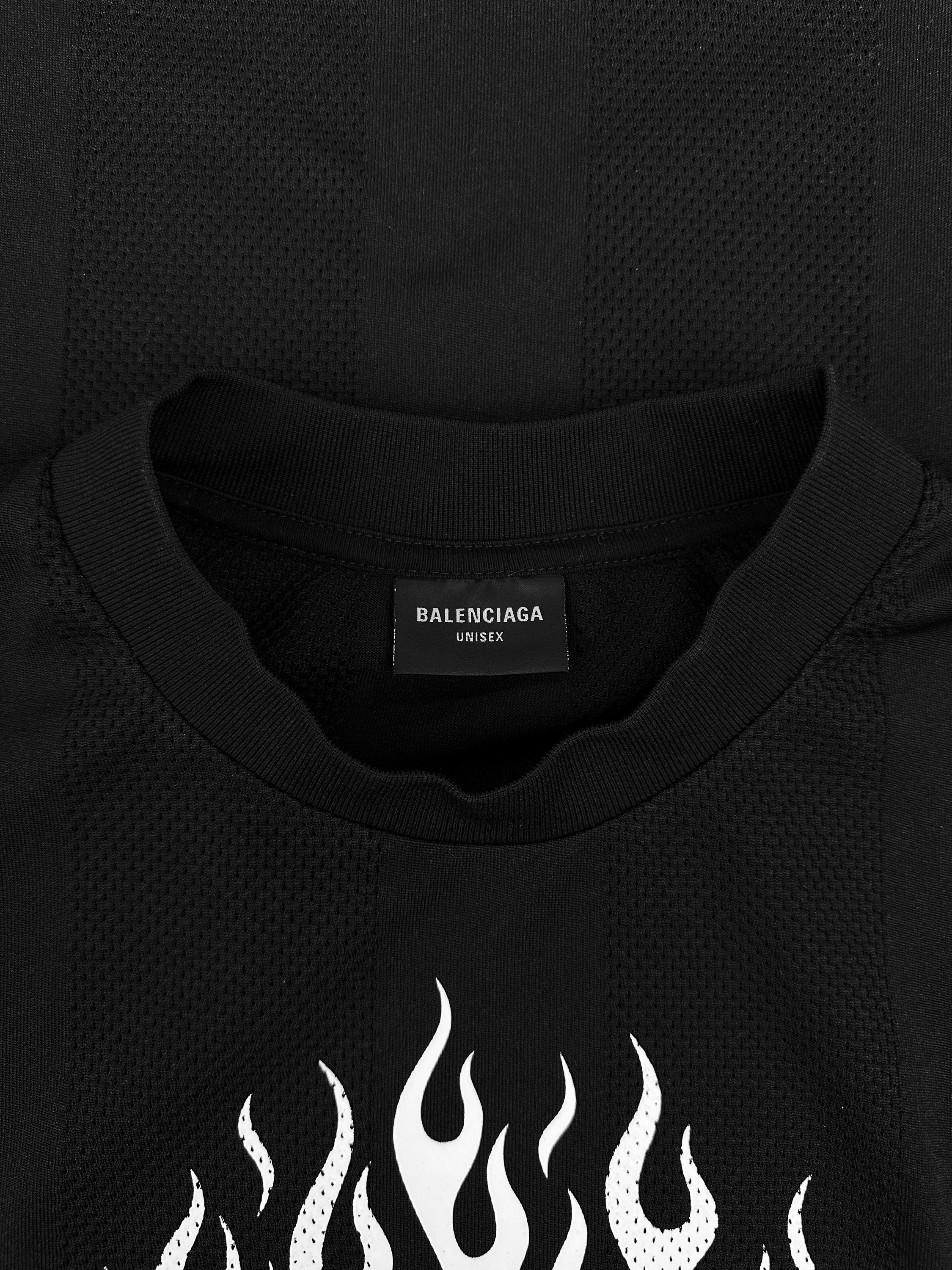 SS24 Balenciaga ‘Unity Flame’ Black Mesh Logo Jersey T-Shirt