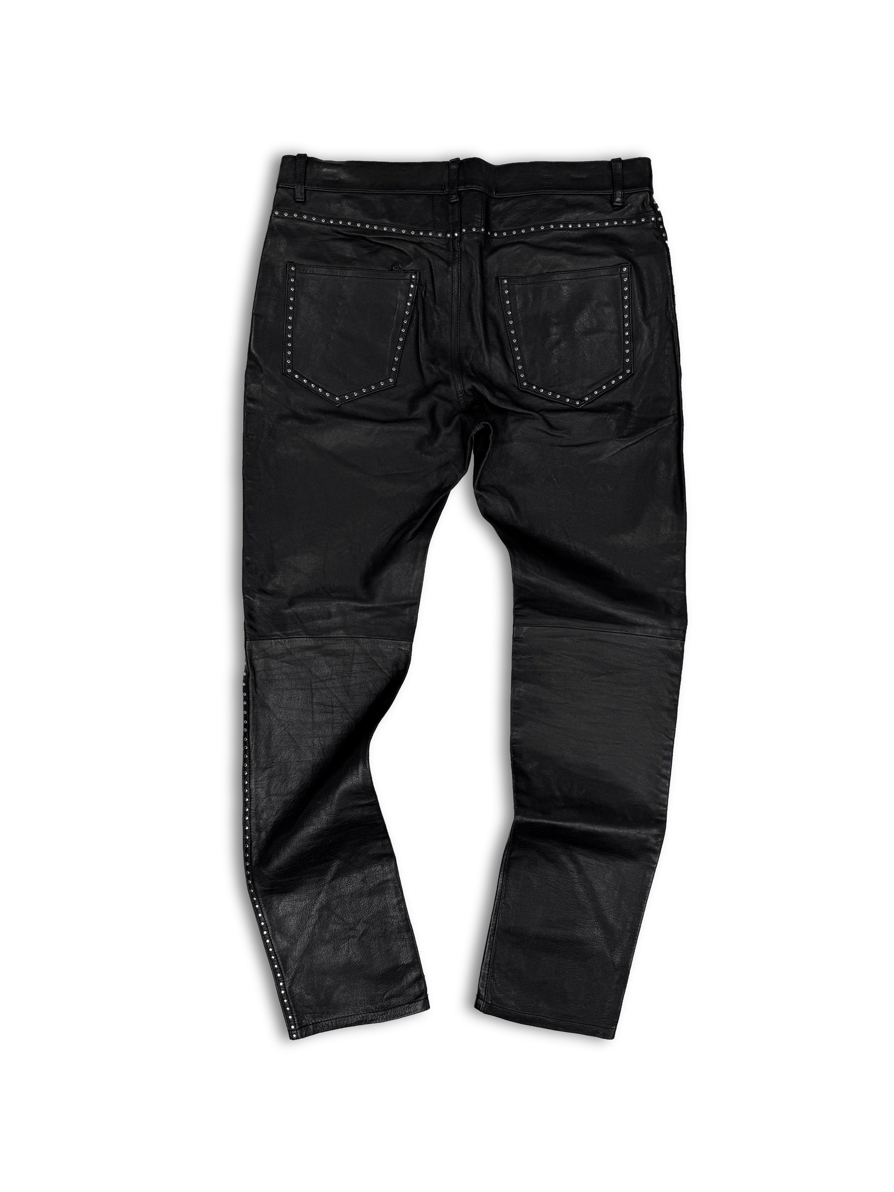 AW14 Saint Laurent Paris Studded Black Lambskin Leather Pants