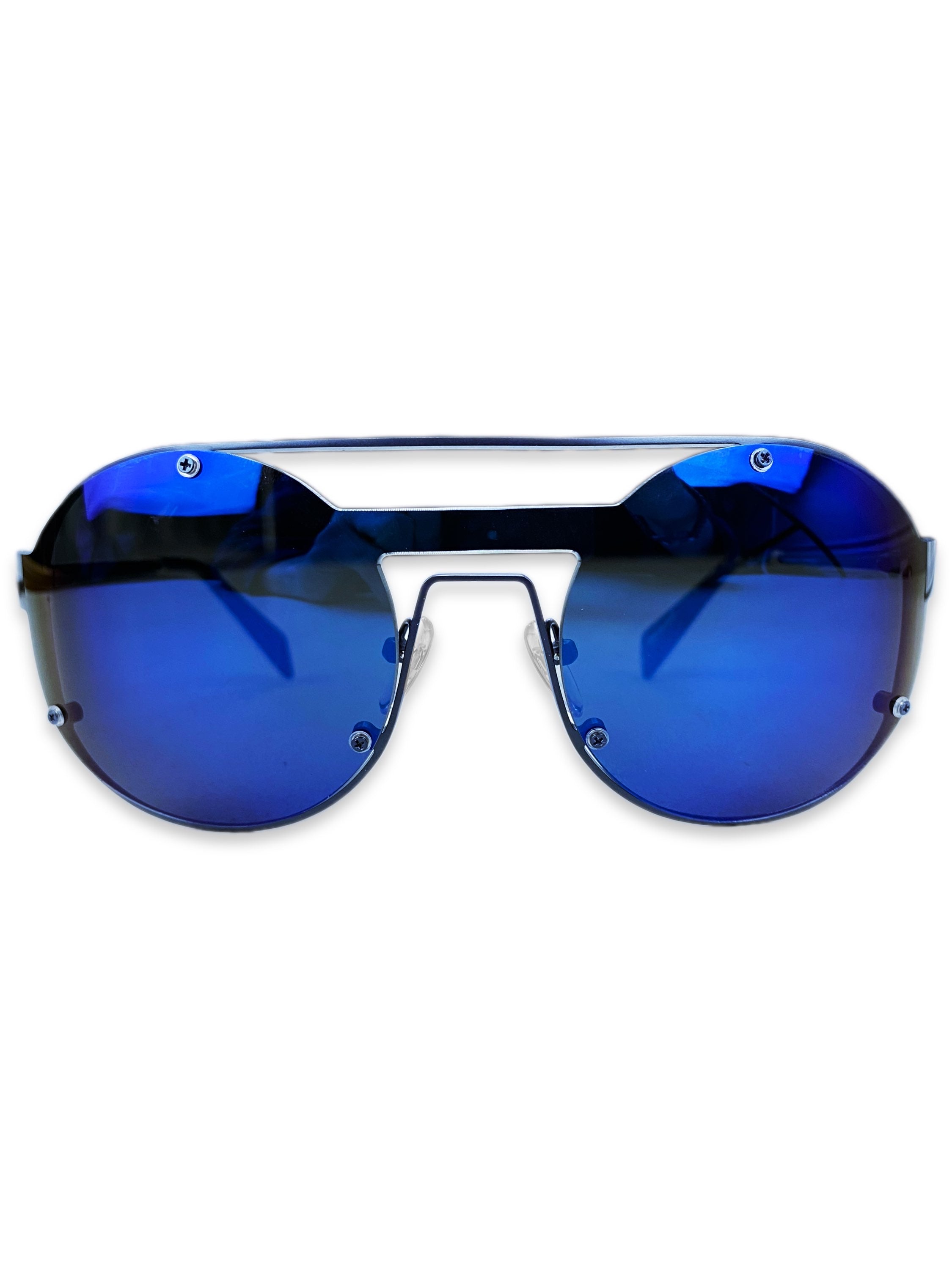 Yohji Yamamoto Blue Tint Rounded Cut Out Sunglasses