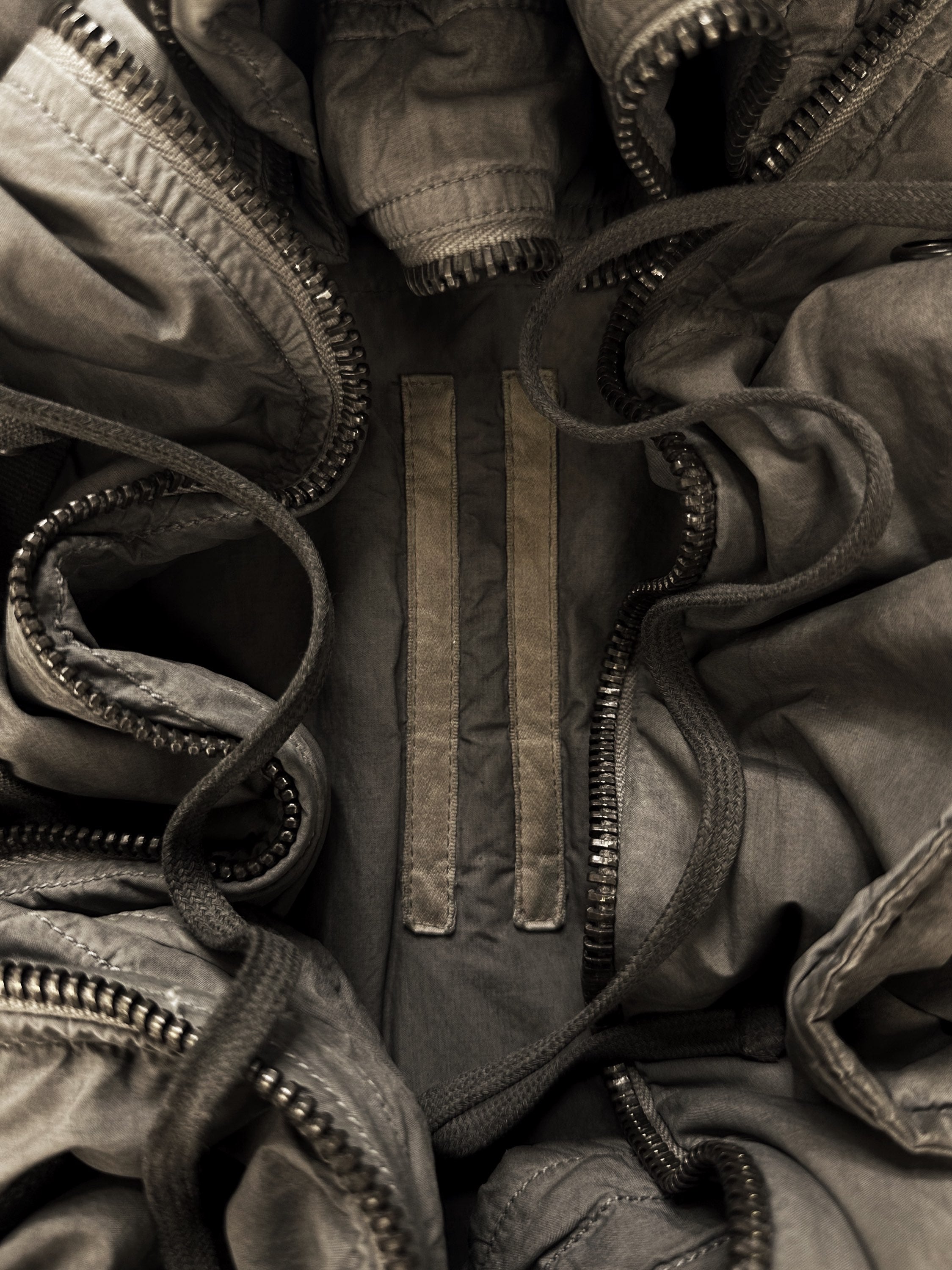 00s Rick Owens ‘Exploder’ Sling Split Hood Dust Trench Coat