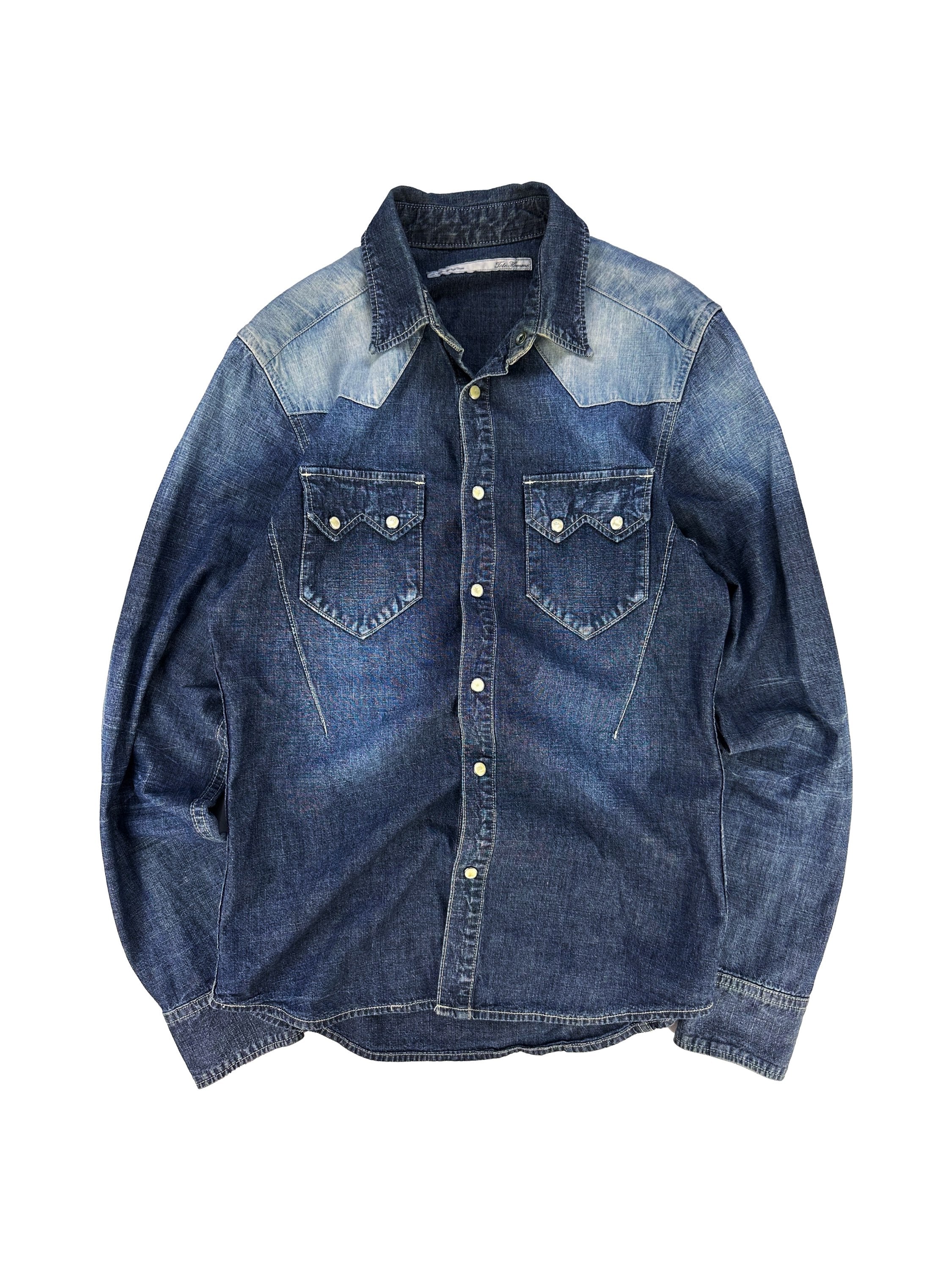 Tete Homme Western Style Denim Two Tone Collared Overcoat