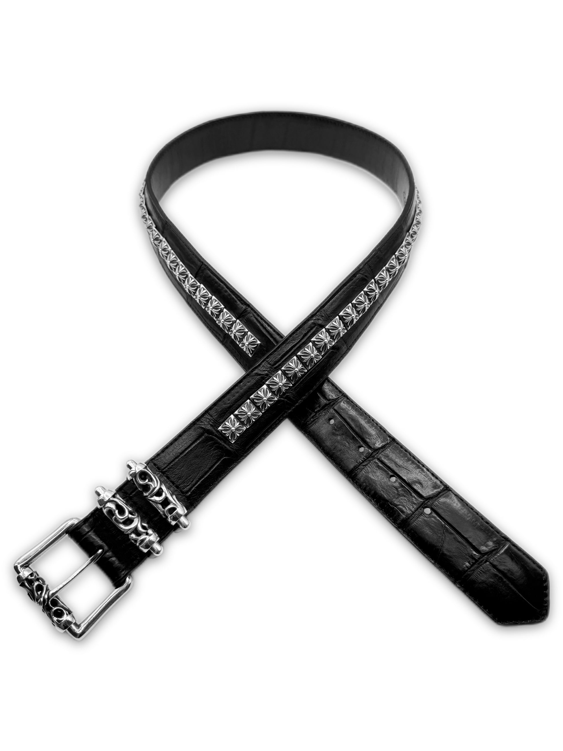 Chrome Hearts Alligator Leather Pyramid Stud .925 Silver Black Roller Belt