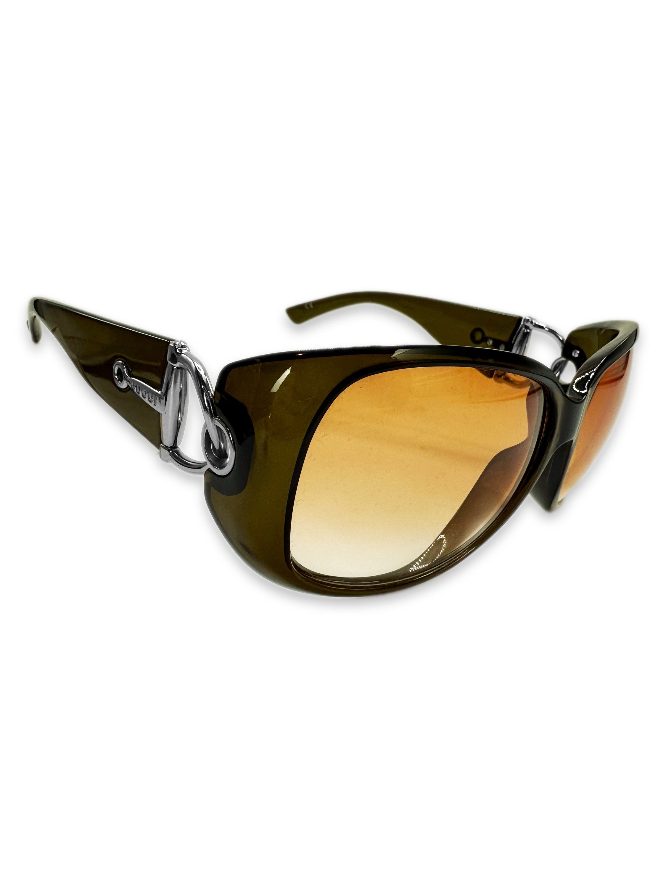 00s Gucci Olive Green Horsebit Rounded Frame Sunglasses
