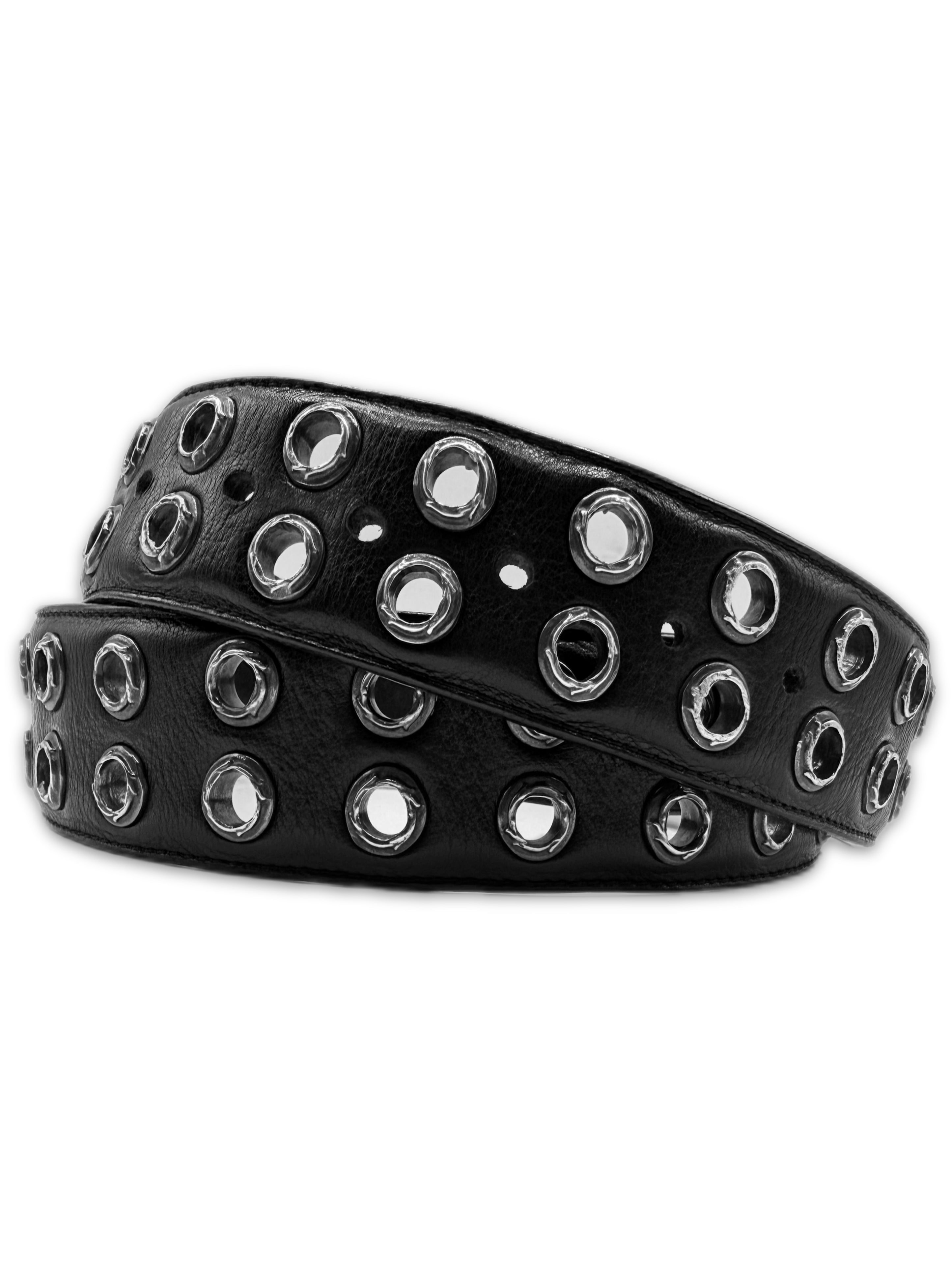 Chrome Hearts Eyelet Gromet Black Leather .925 Silver Belt Strap