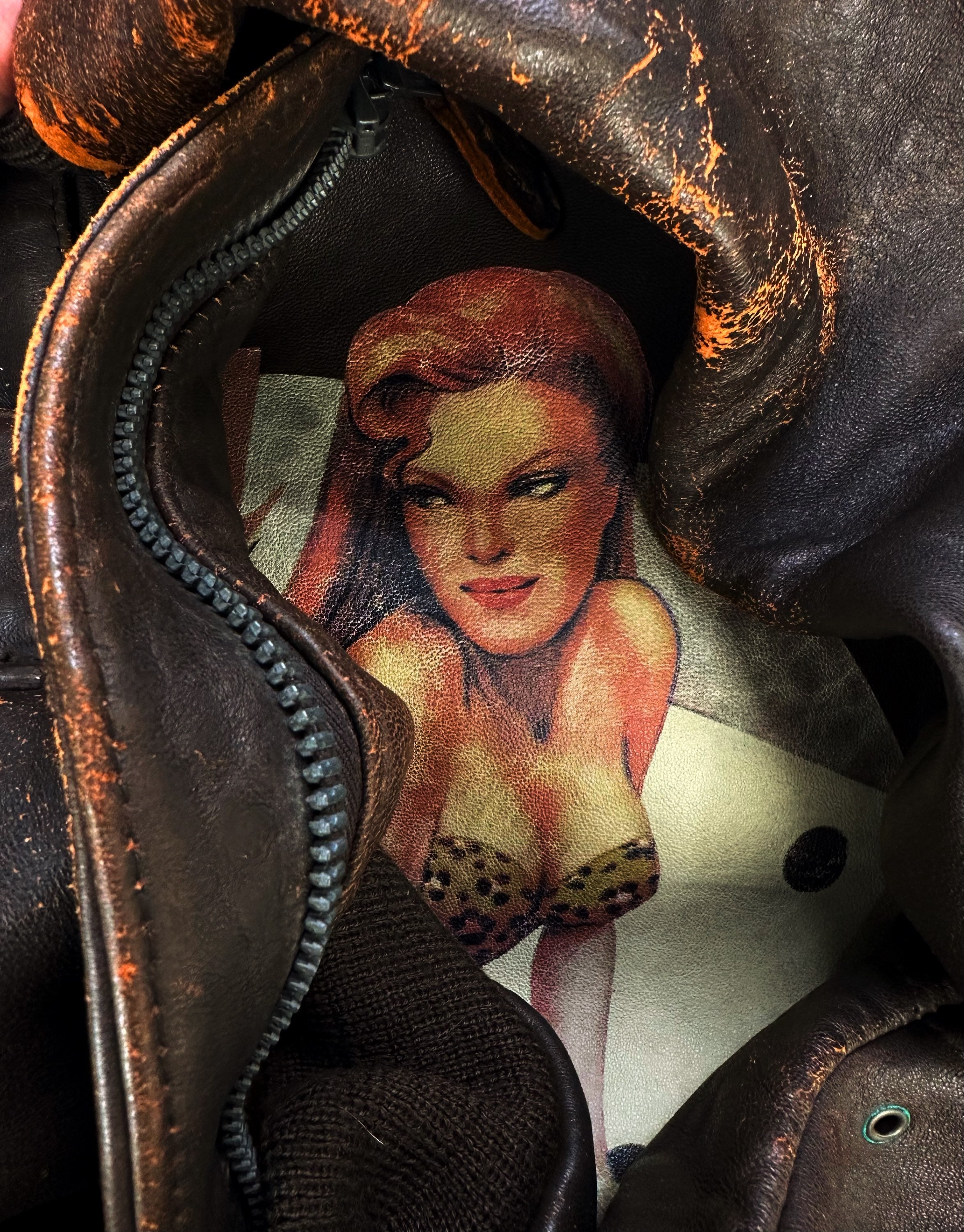 90s Avirex ‘Second Chance’ Pin-Up Girl Hand Painted Leather Bomber Jacket