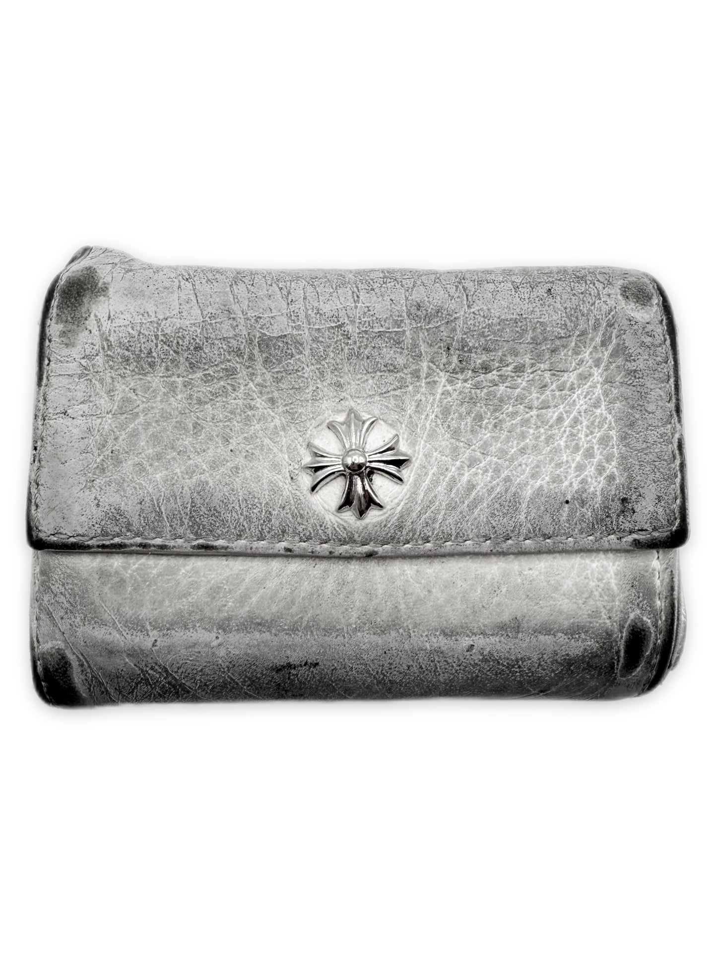 Chrome Hearts White Rhodium Tiny Plus Leather Bifold Wallet