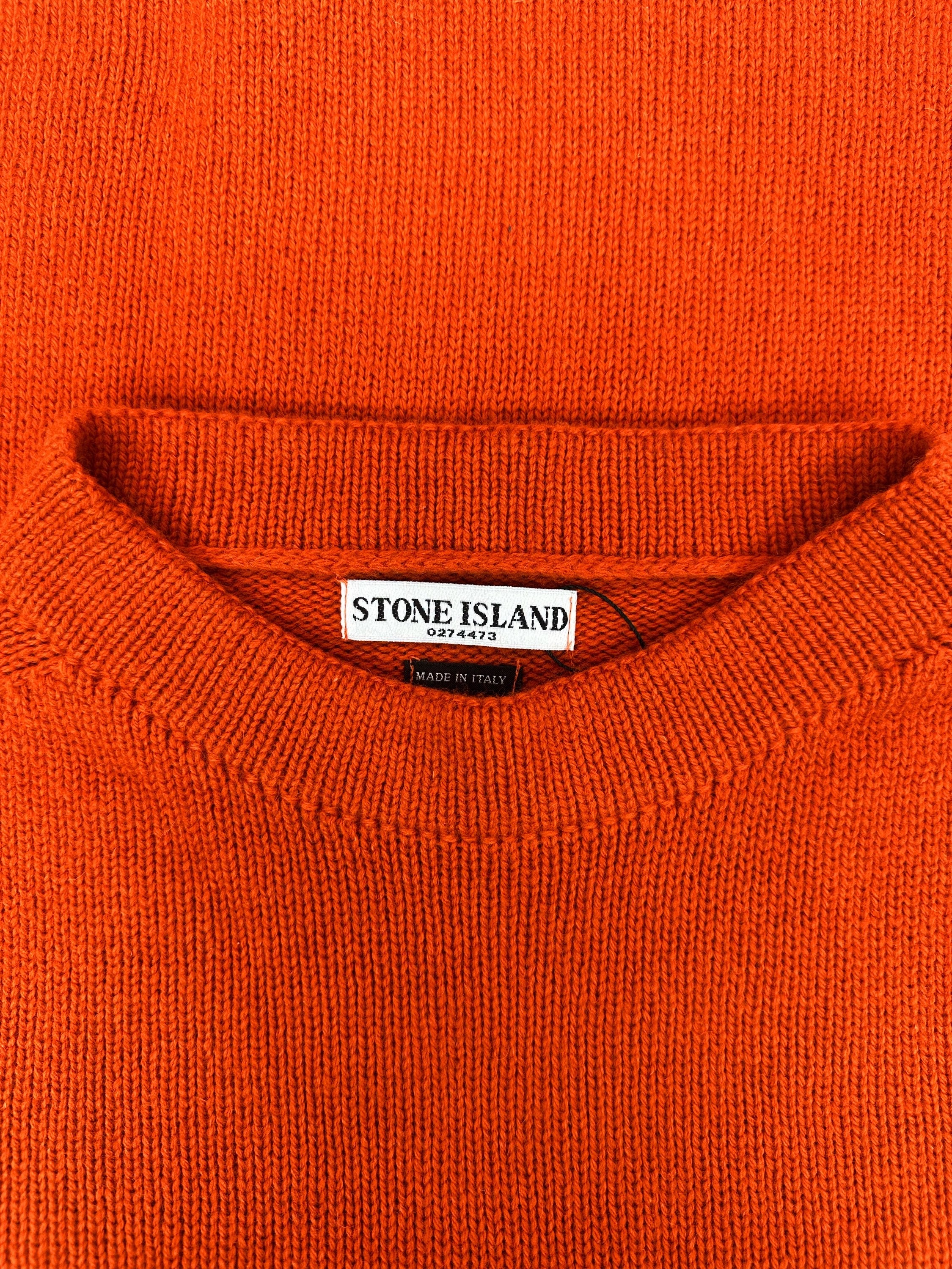 Stone Island Orange ‘Compass’ Patch Knitted Wool Sweater