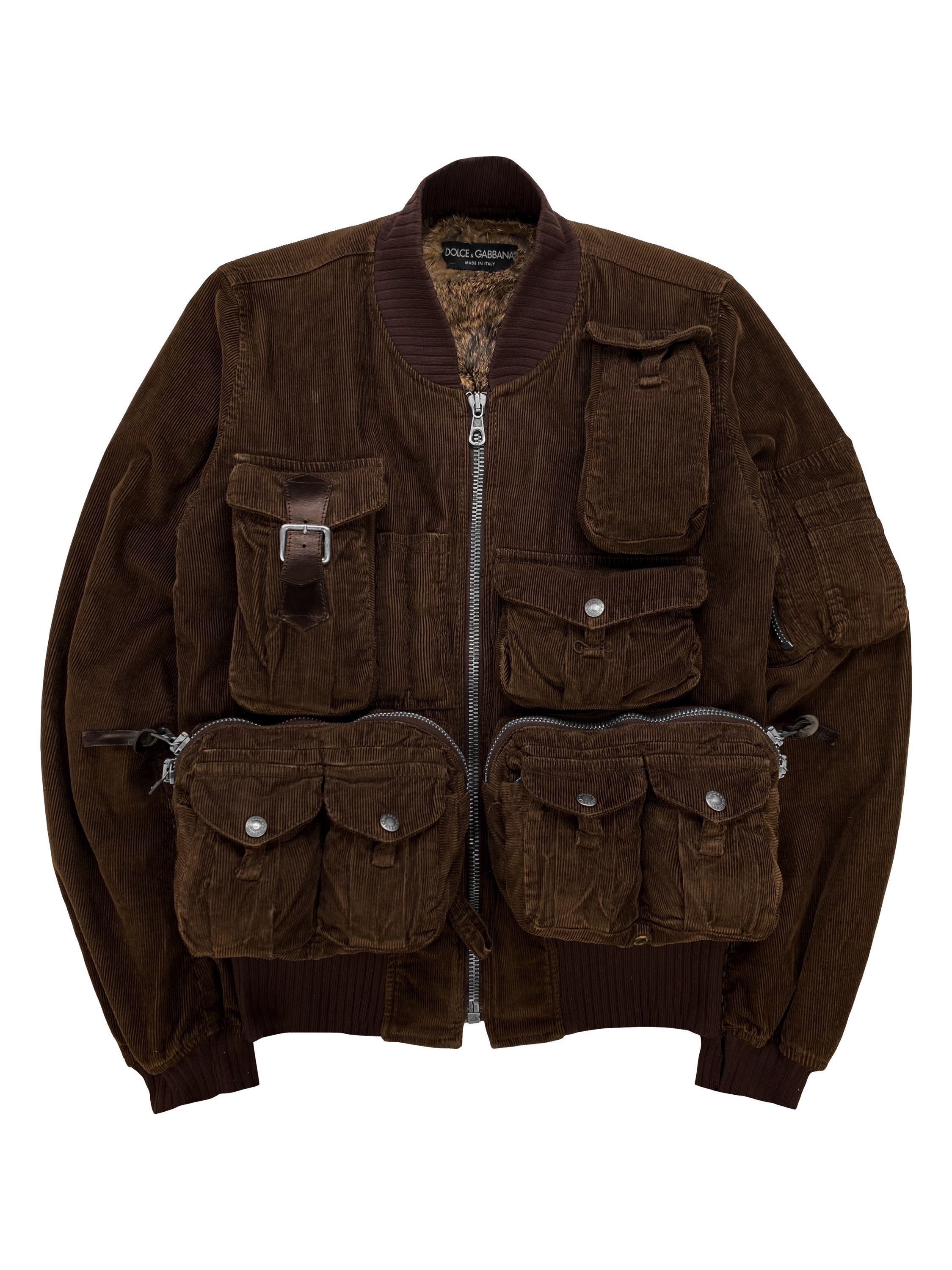 AW03 Dolce &amp; Gabbana 3D Cargo Pocket Rabbit Fur Hunting Jacket