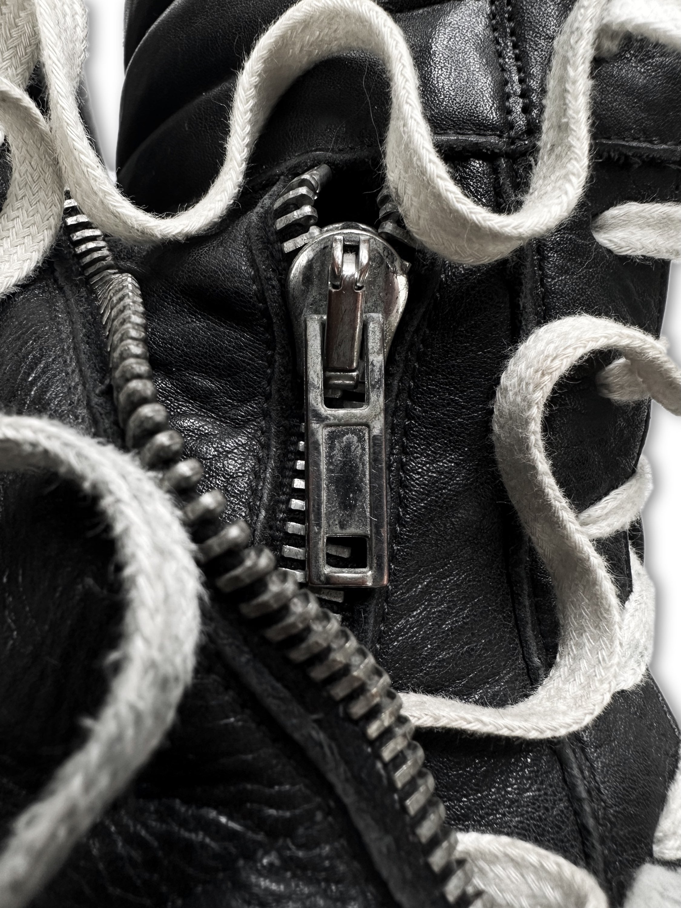 2010s Rick Owens Black Leather ‘Cargobasket’ Hi-top Sneakers