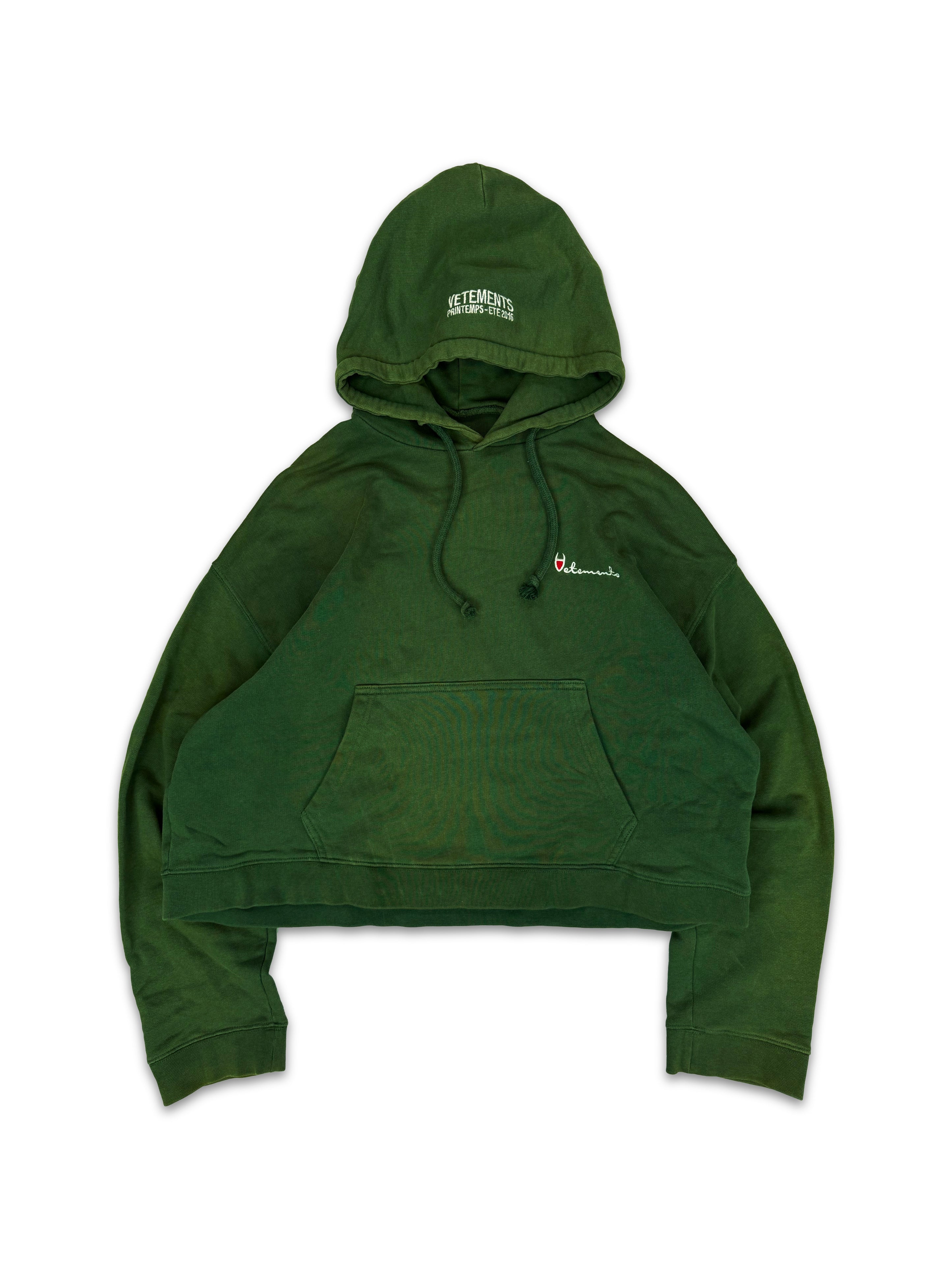 SS16 Vetements x Champion ‘Polizei’ Reversible Cropped Green Hoodie