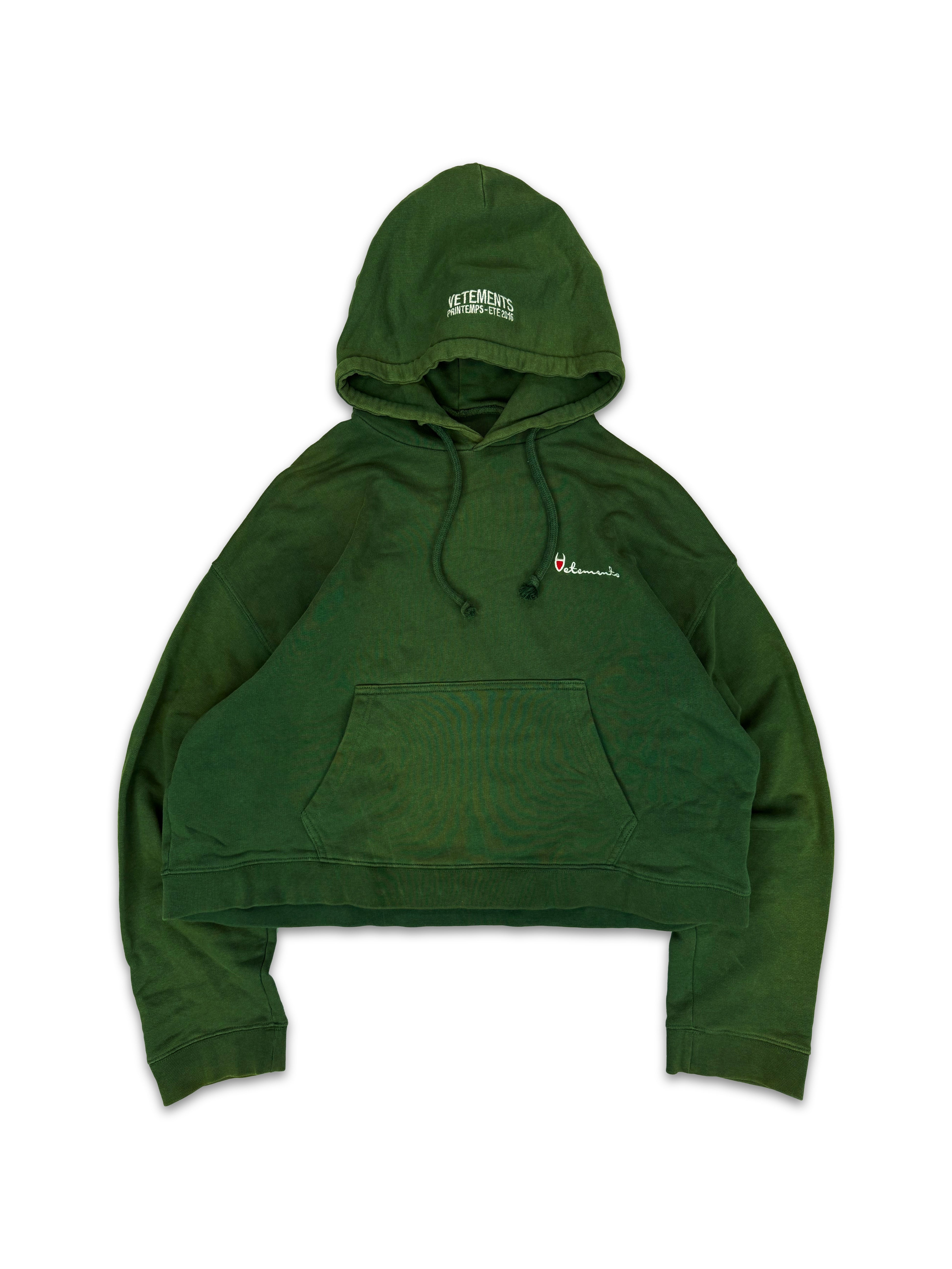 SS16 Vetements x Champion ‘Polizei’ Reversible Cropped Green Hoodie