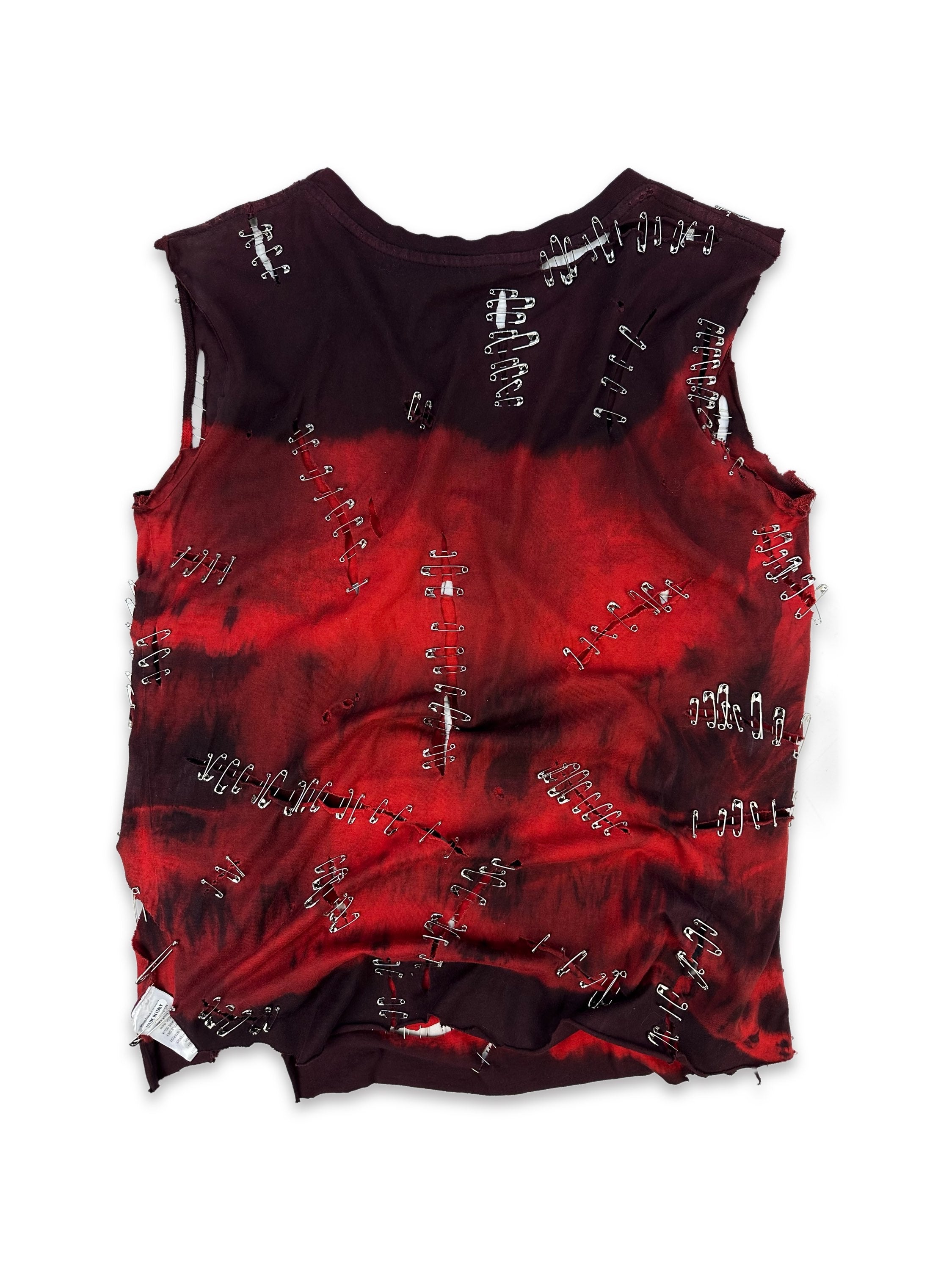 SS11 Balmain by Christophe Decarnin ‘Safety Pin’ Distressed Blood Red Tank Top