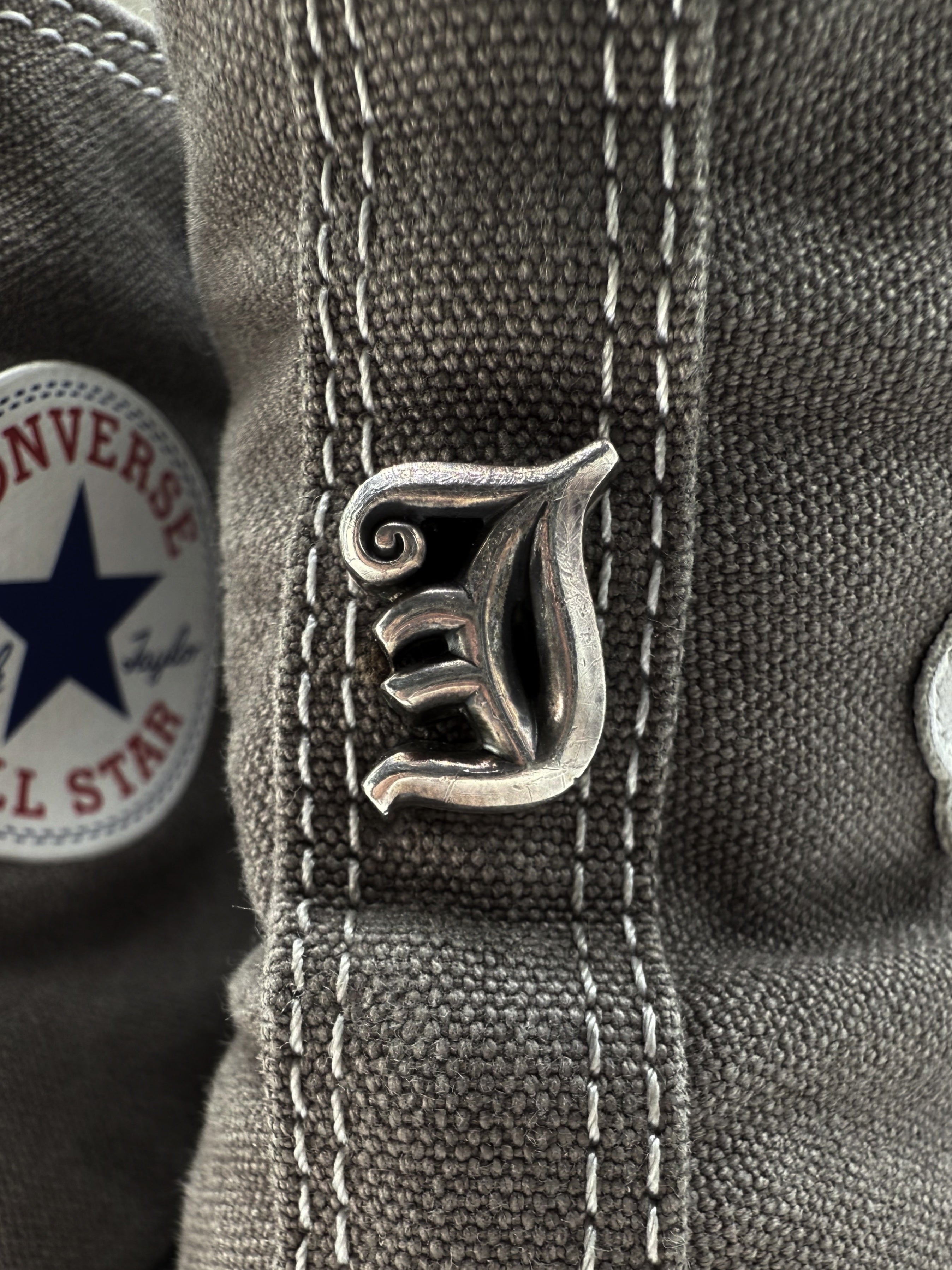 CHROME HEARTS LEATHER CROSS PATCH DAGGER HI-TOP CONVERSE SNEAKERS