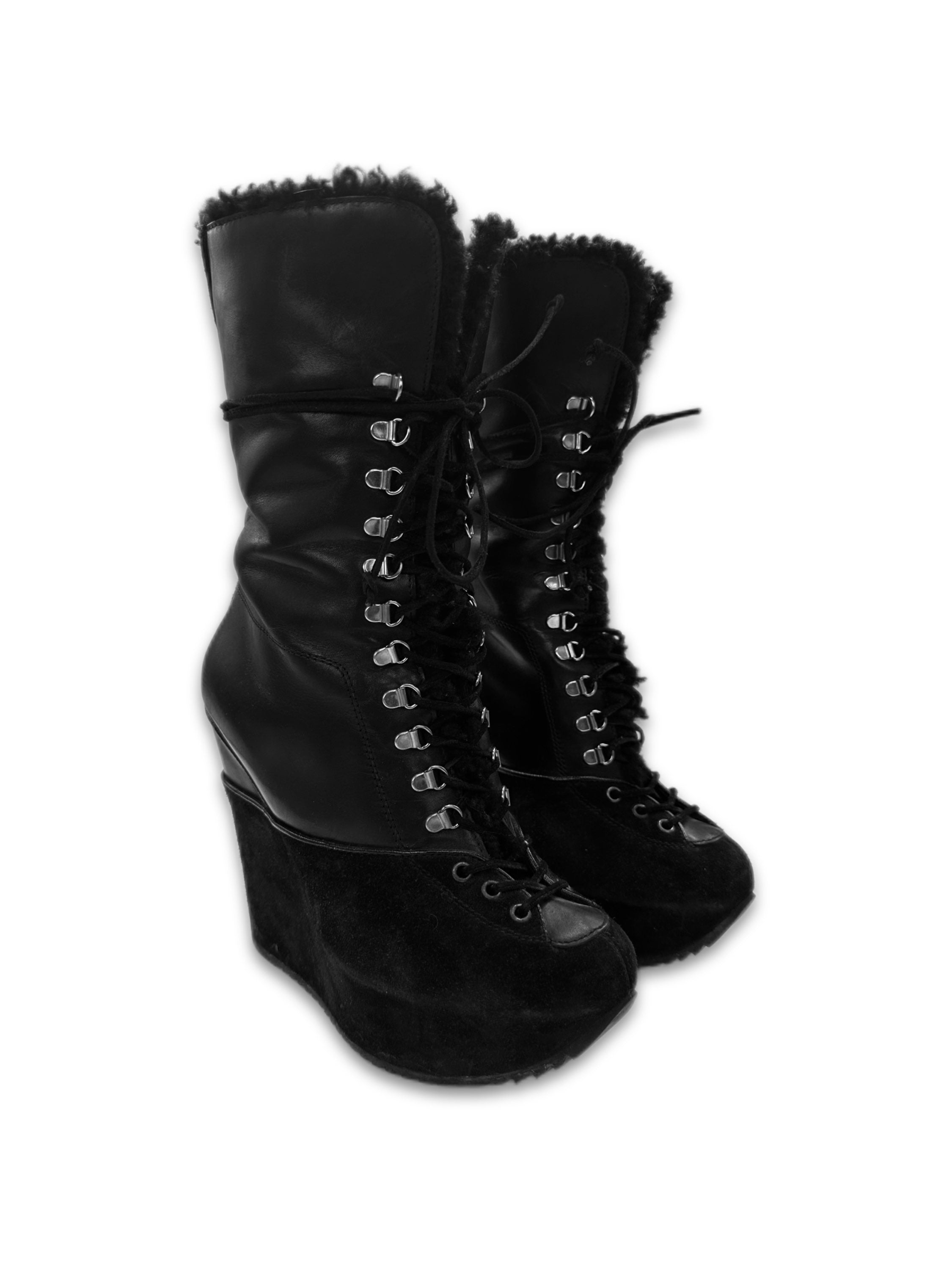 Yves Saint Laurent Black ‘Ariane’ Shearling Lined Leather Boots