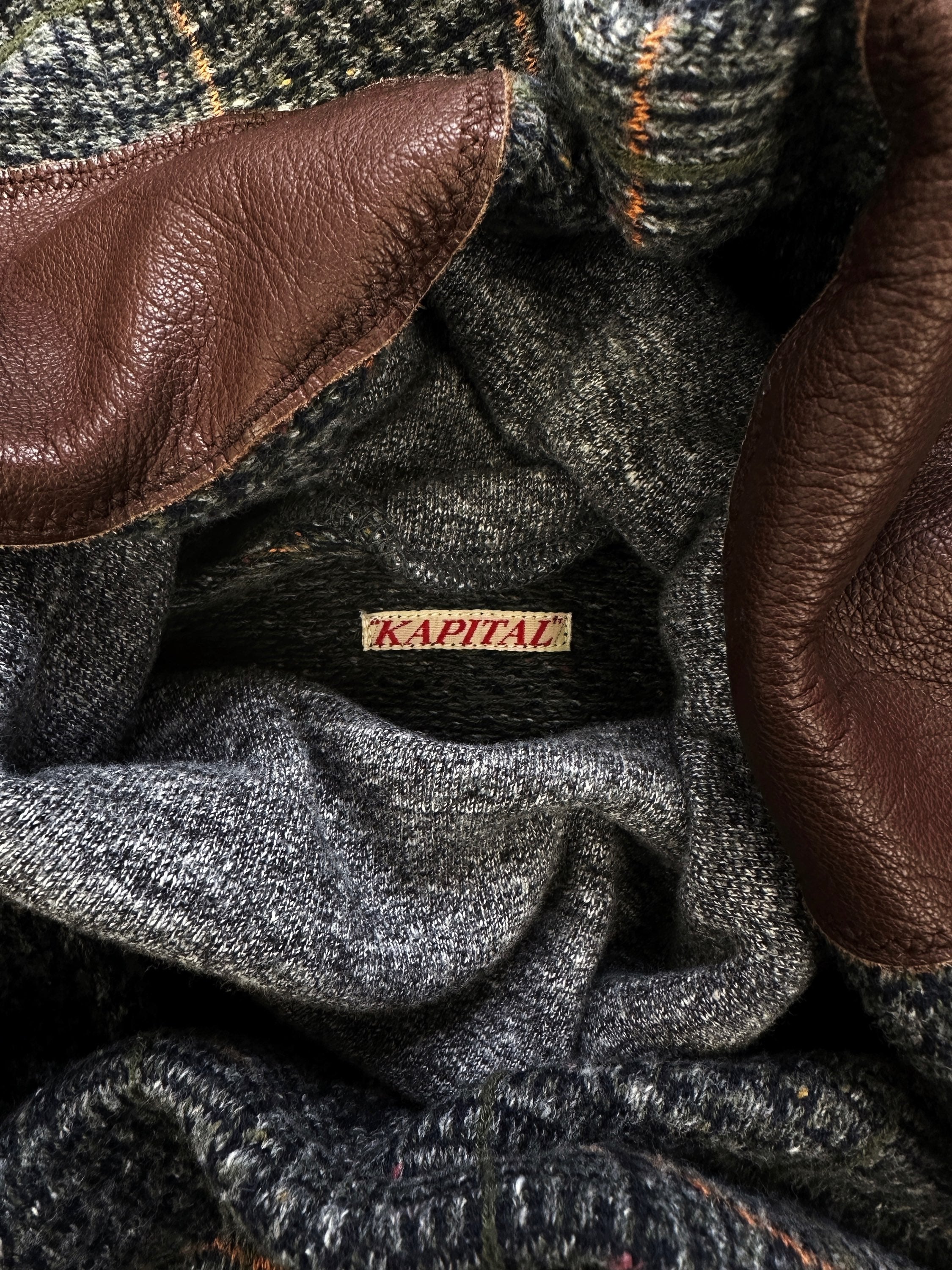 Kapital ‘Elbow Patch’ Leather Knitted Turtleneck Sweater