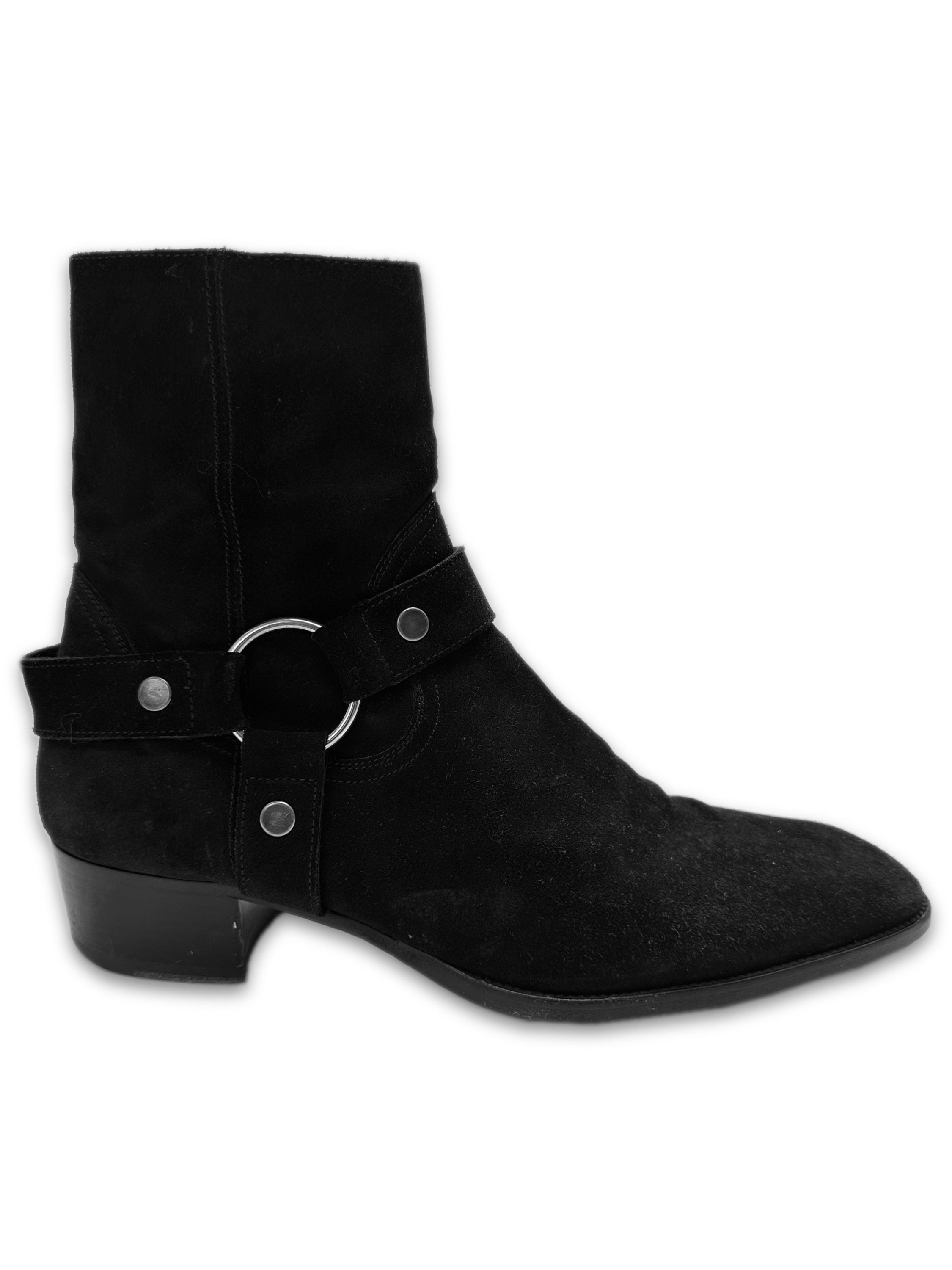 Saint Laurent Pairs ‘Wyatt’ Black Suede Harness Boots