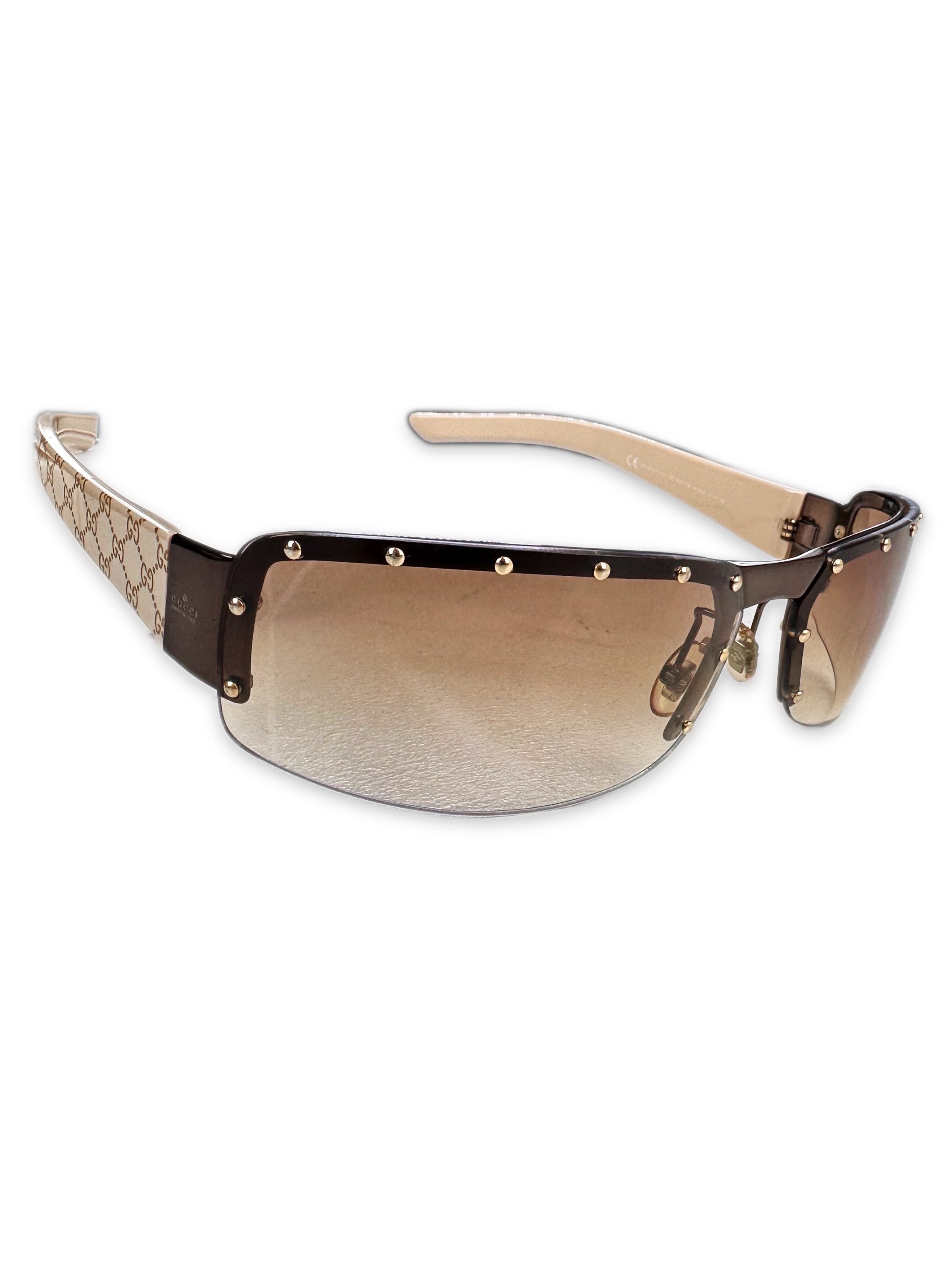 00s Gucci GG Monogram Warm Tint Studded Sunglasses