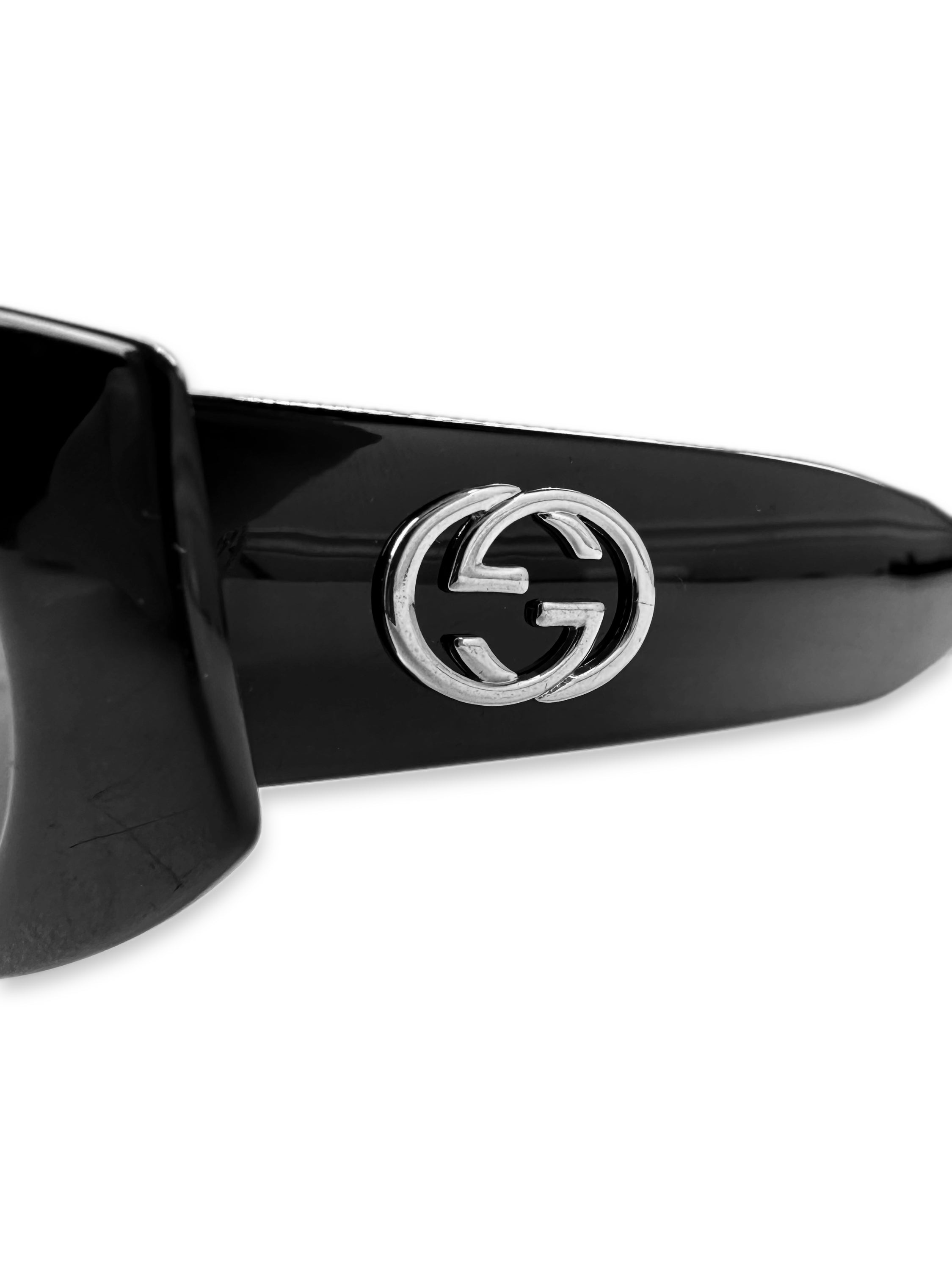 Gucci GG Silver Logo Black Tint Oval Frame Sunglasses