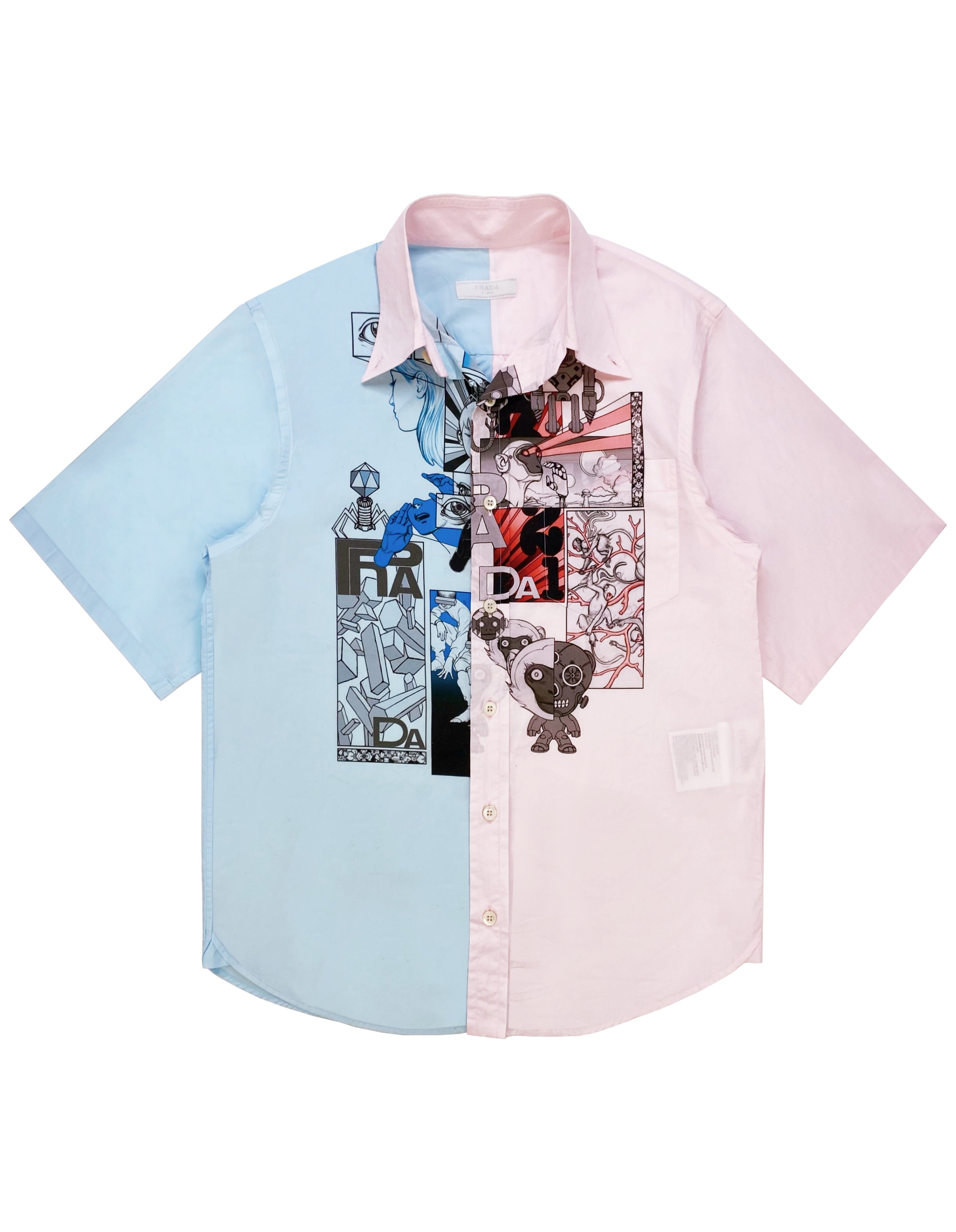 SS18 Prada James Jean “Split” Graphic Camp-collar Shirt