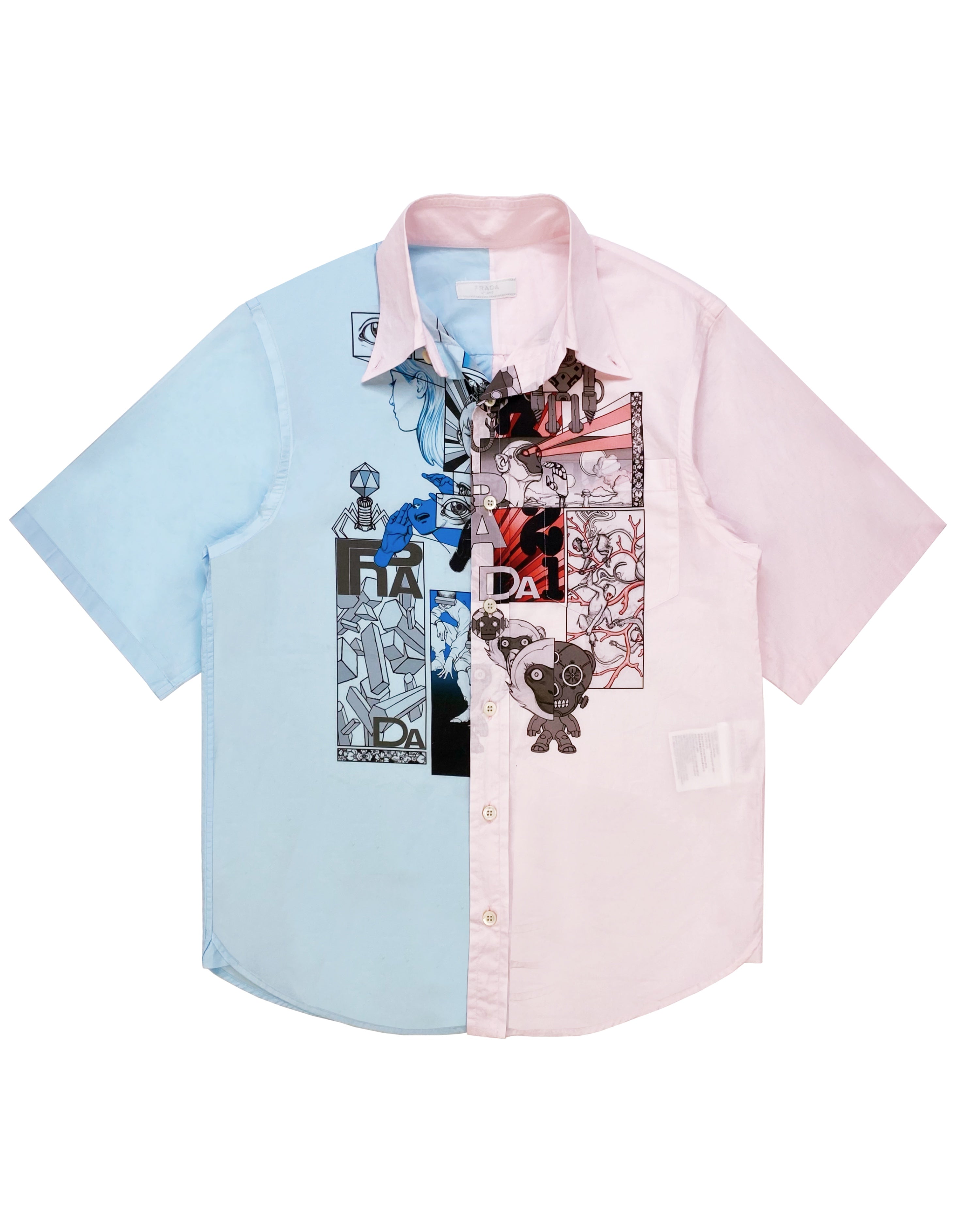 SS18 Prada James Jean “Split” Graphic Camp-collar Shirt