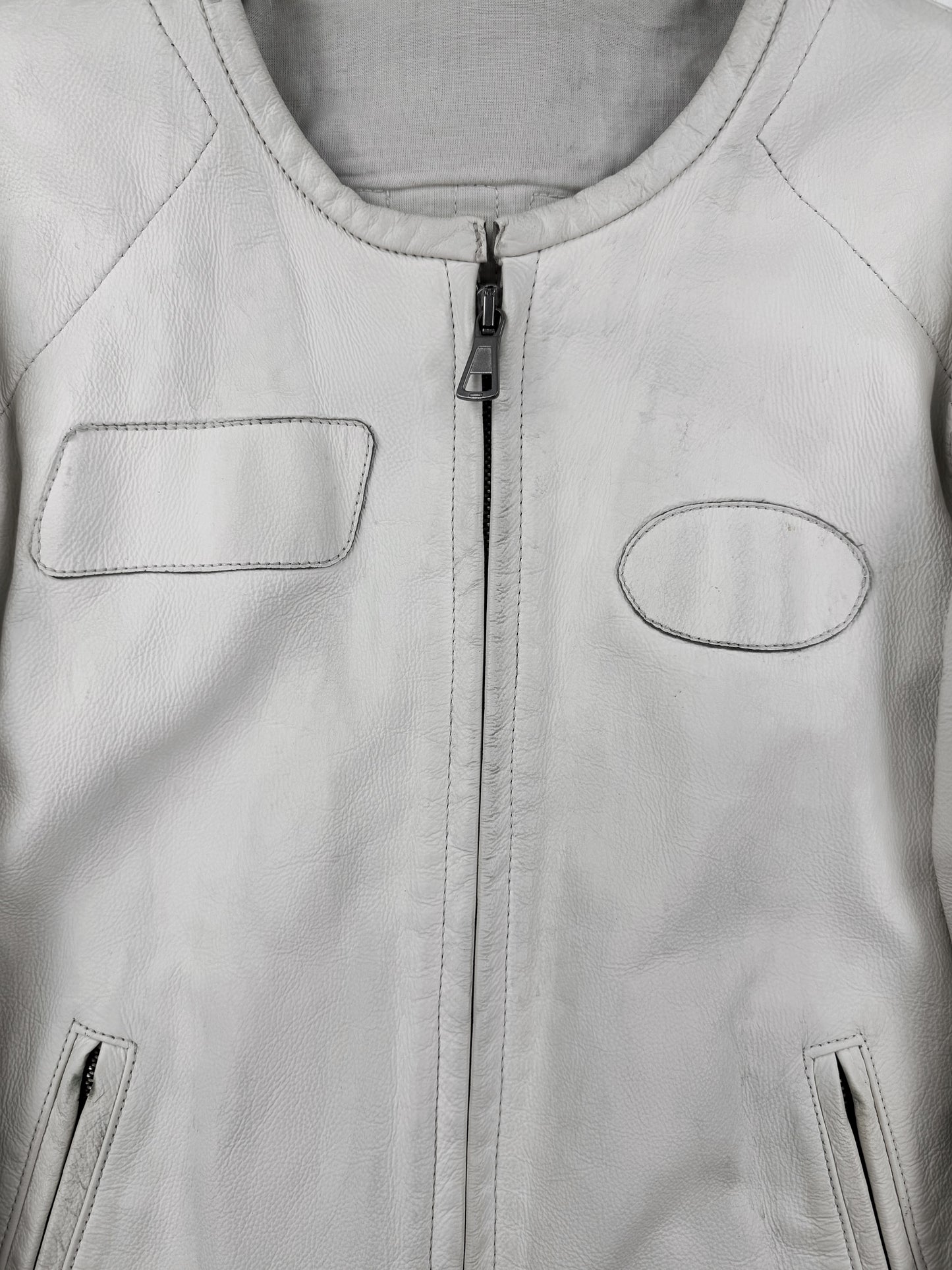 SS02 Maison Margiela ‘WHITE’ Cafe Racer Patched Leather Jacket